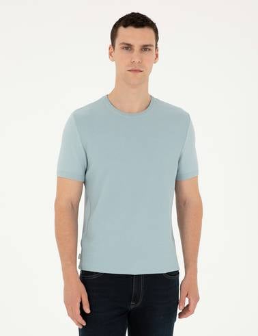 Açık Mavi Slim Fit Bisiklet Yaka Triko Tişört