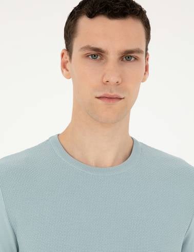 Açık Mavi Slim Fit Bisiklet Yaka Triko Tişört