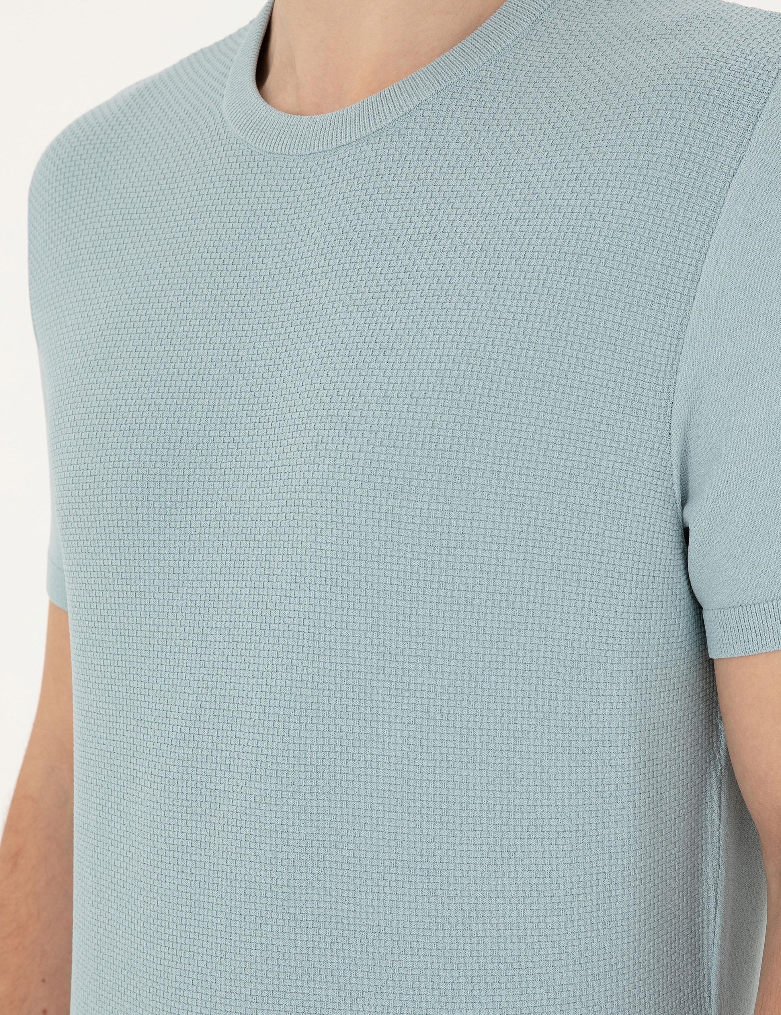 Açık Mavi Slim Fit Bisiklet Yaka Triko Tişört