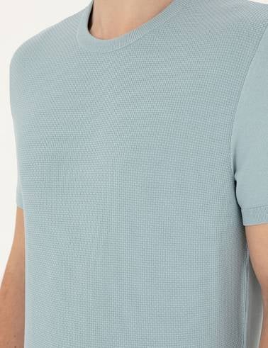 Açık Mavi Slim Fit Bisiklet Yaka Triko Tişört