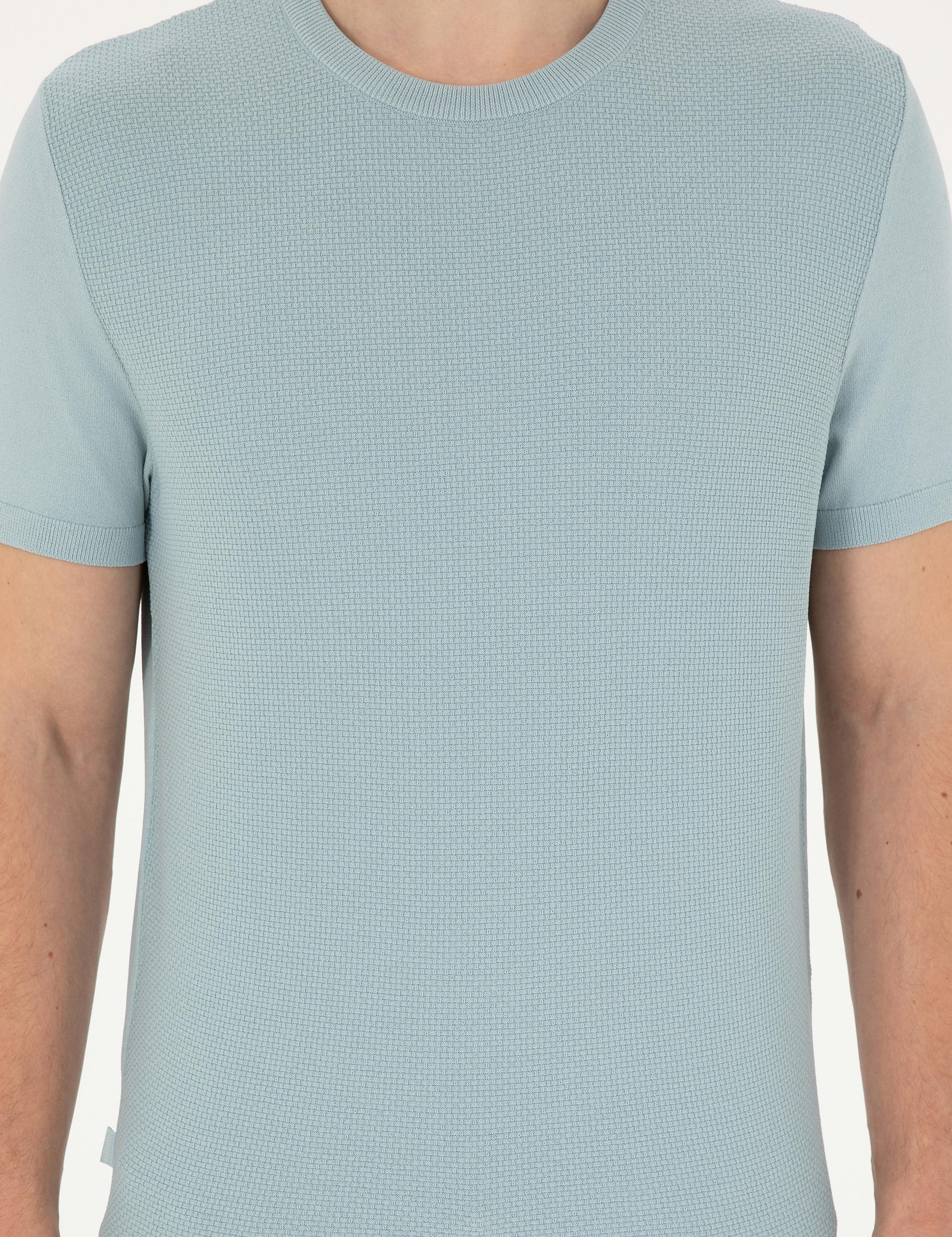 Açık Mavi Slim Fit Bisiklet Yaka Triko Tişört