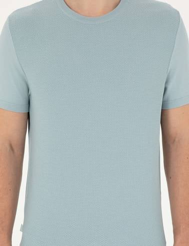 Açık Mavi Slim Fit Bisiklet Yaka Triko Tişört