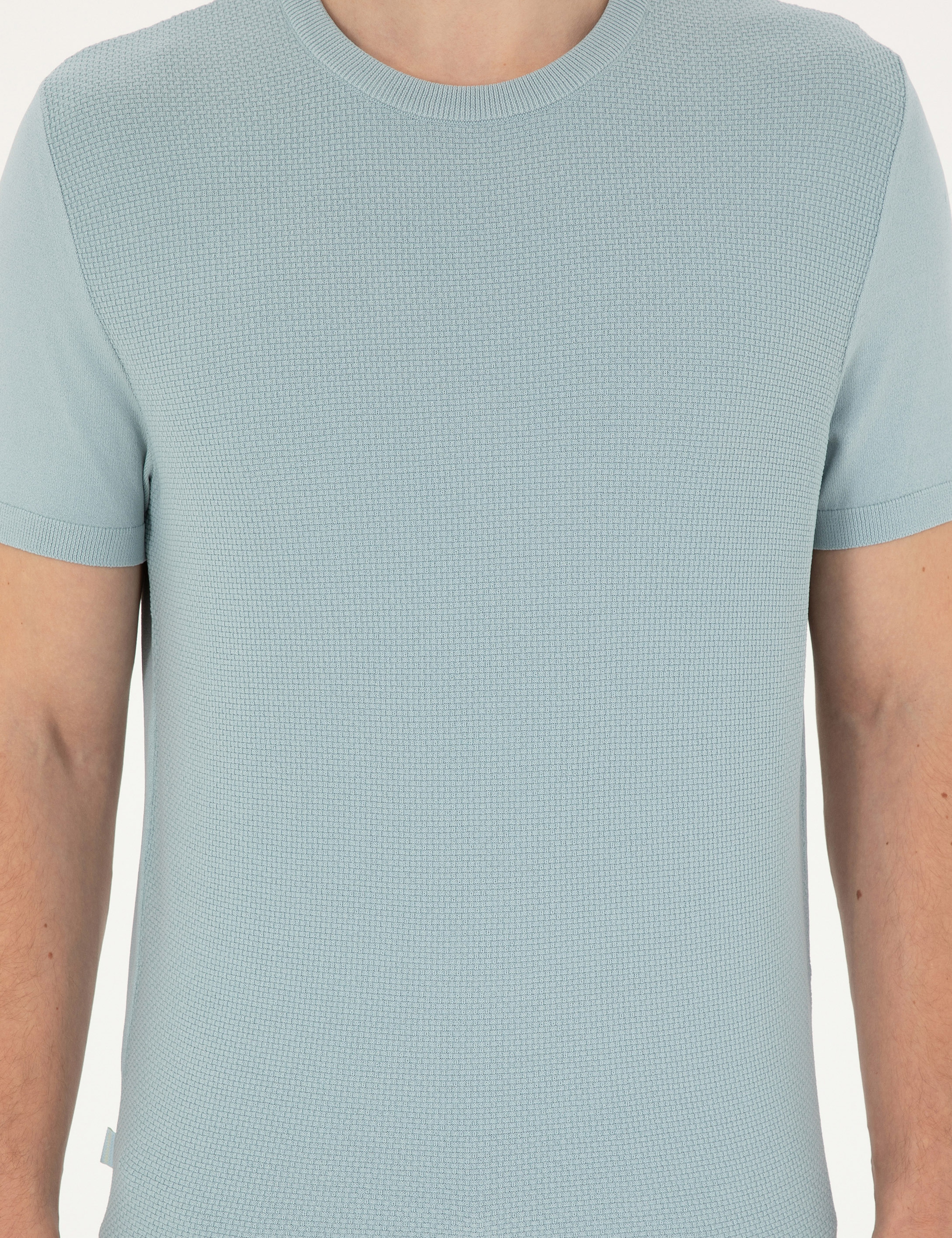 Açık Mavi Slim Fit Bisiklet Yaka Triko Tişört - Image 6