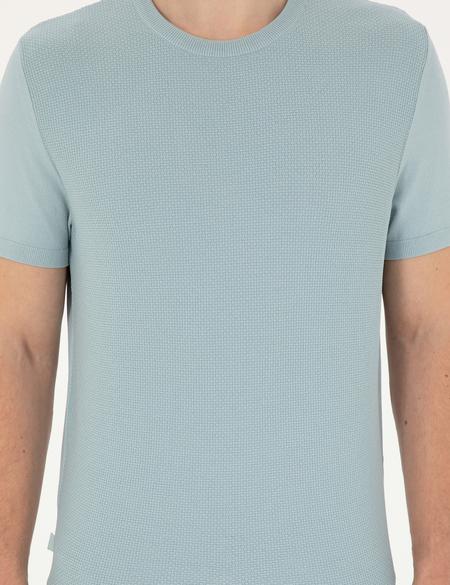 Açık Mavi Slim Fit Bisiklet Yaka Triko Tişört - 50302441006