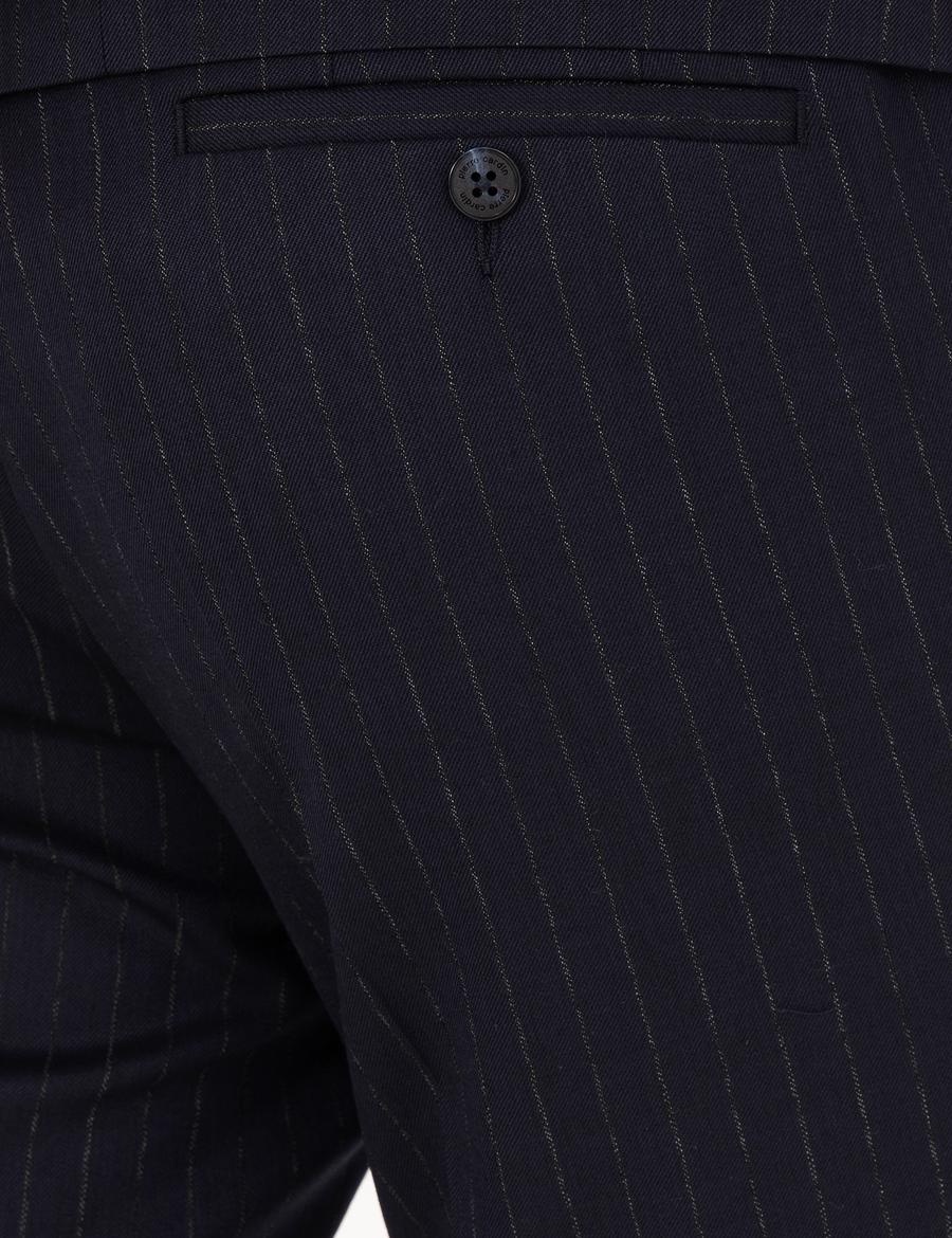 Lacivert Slim Fit Çizgili Takım Elbise