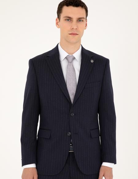 Lacivert Slim Fit Çizgili Takım Elbise - 50295740020