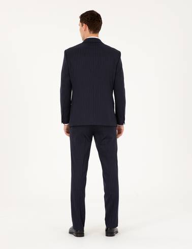 Lacivert Slim Fit Çizgili Takım Elbise
