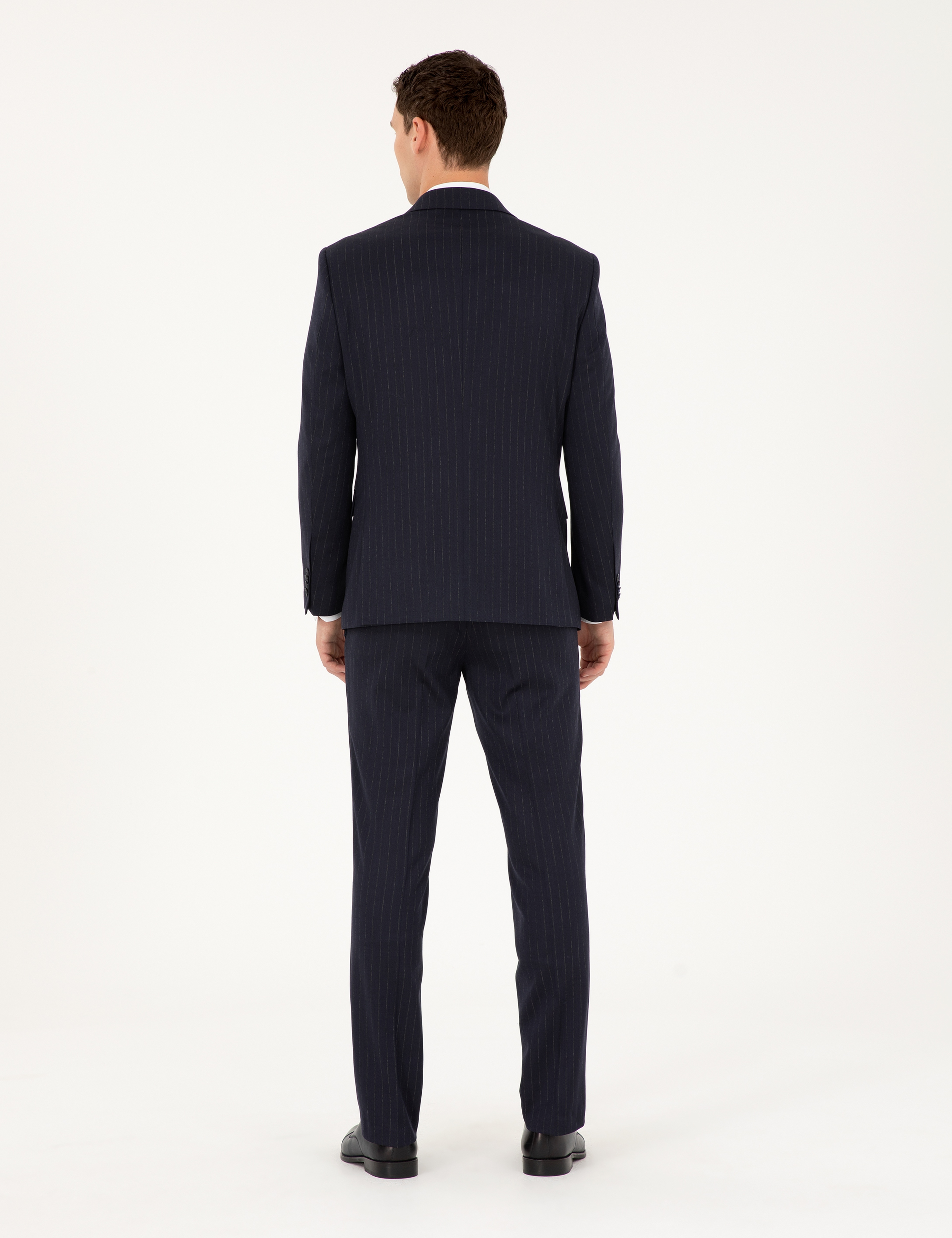 Lacivert Slim Fit Çizgili Takım Elbise - Image 5