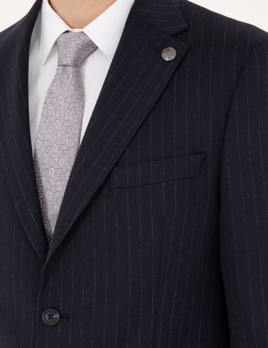 Lacivert Slim Fit Çizgili Takım Elbise