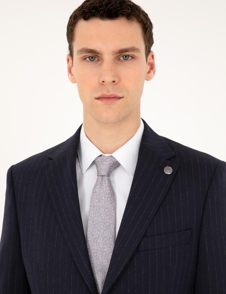 Lacivert Slim Fit Çizgili Takım Elbise - 50295740020