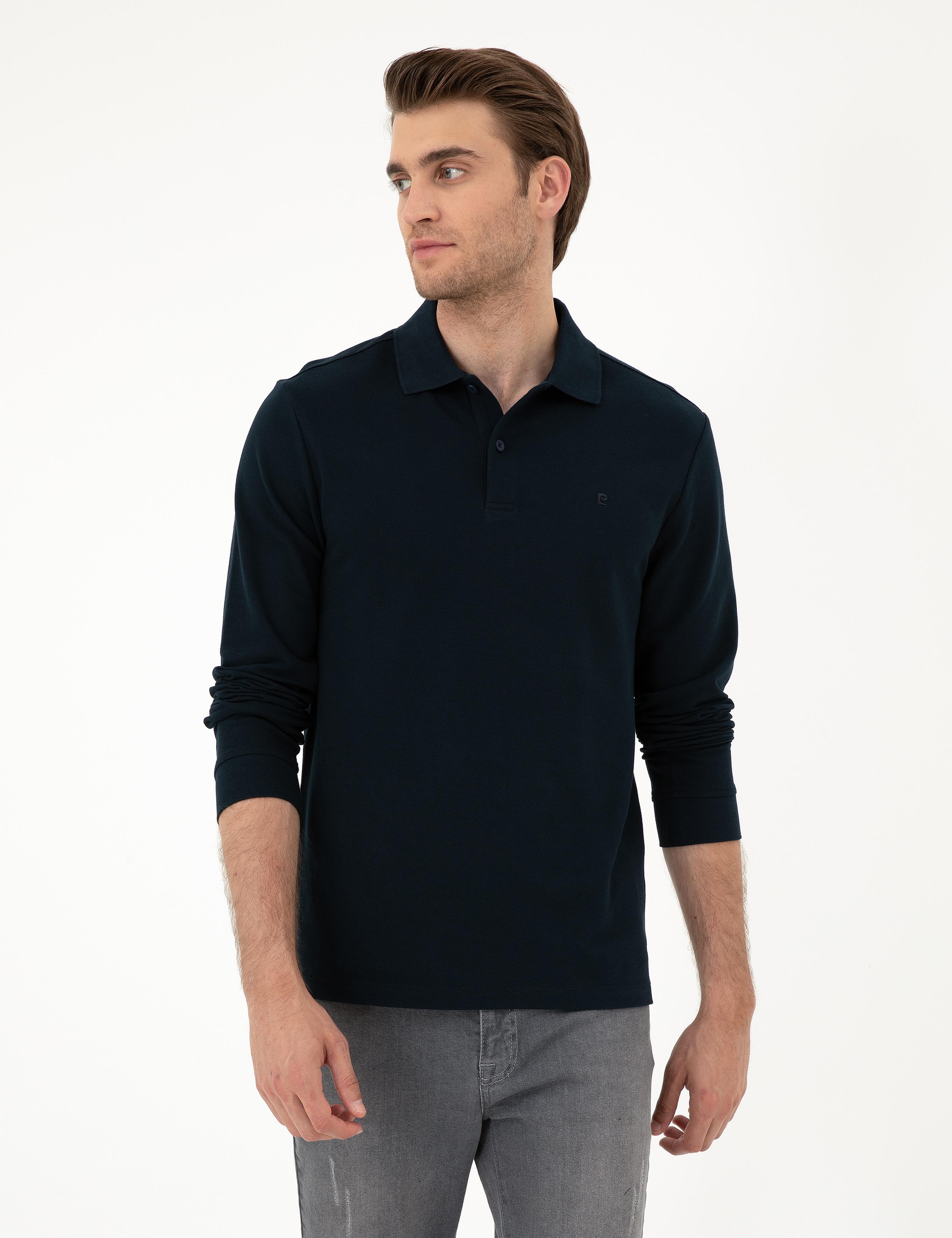Lacivert Slim Fit Basic Sweatshirt