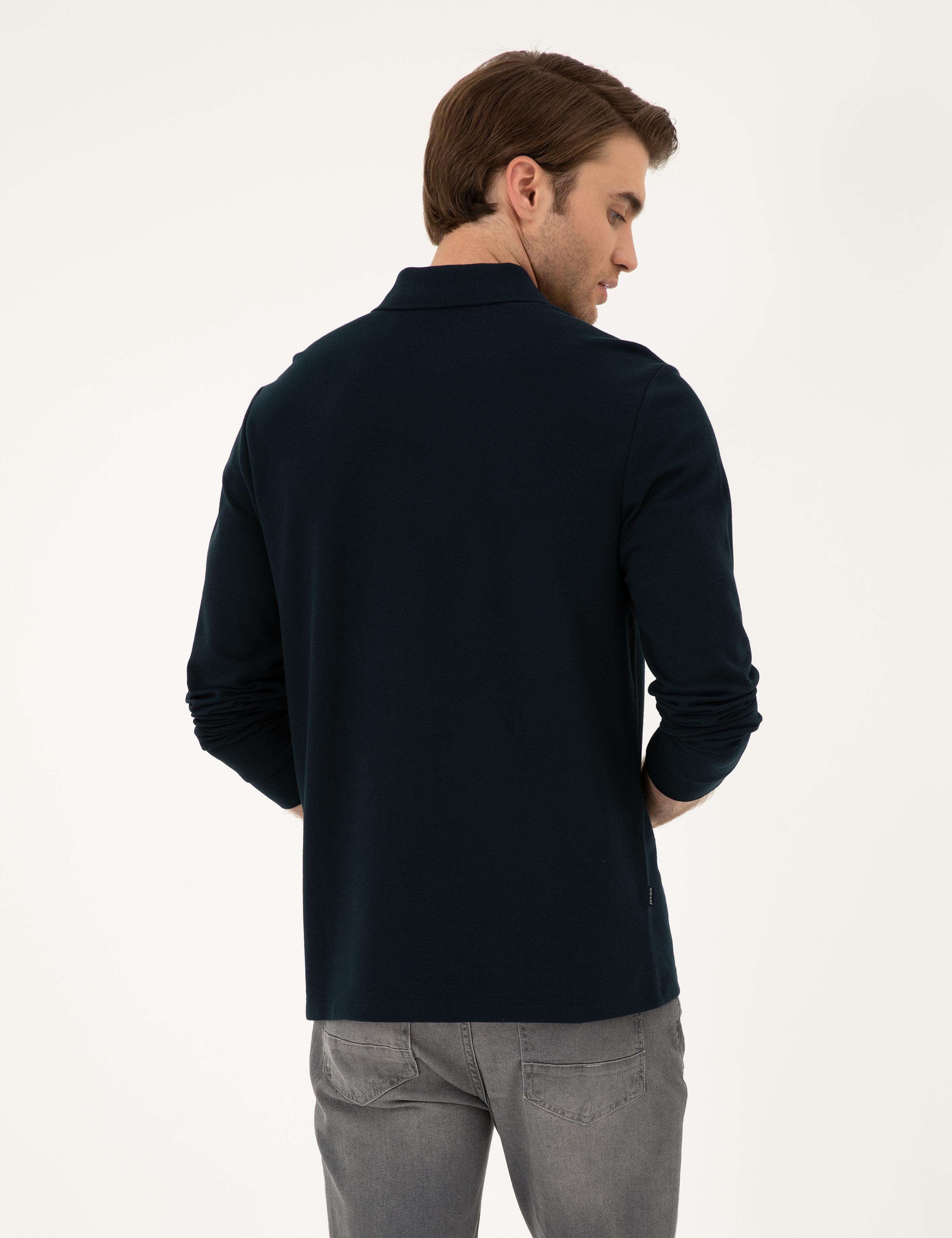 Lacivert Slim Fit Basic Sweatshirt
