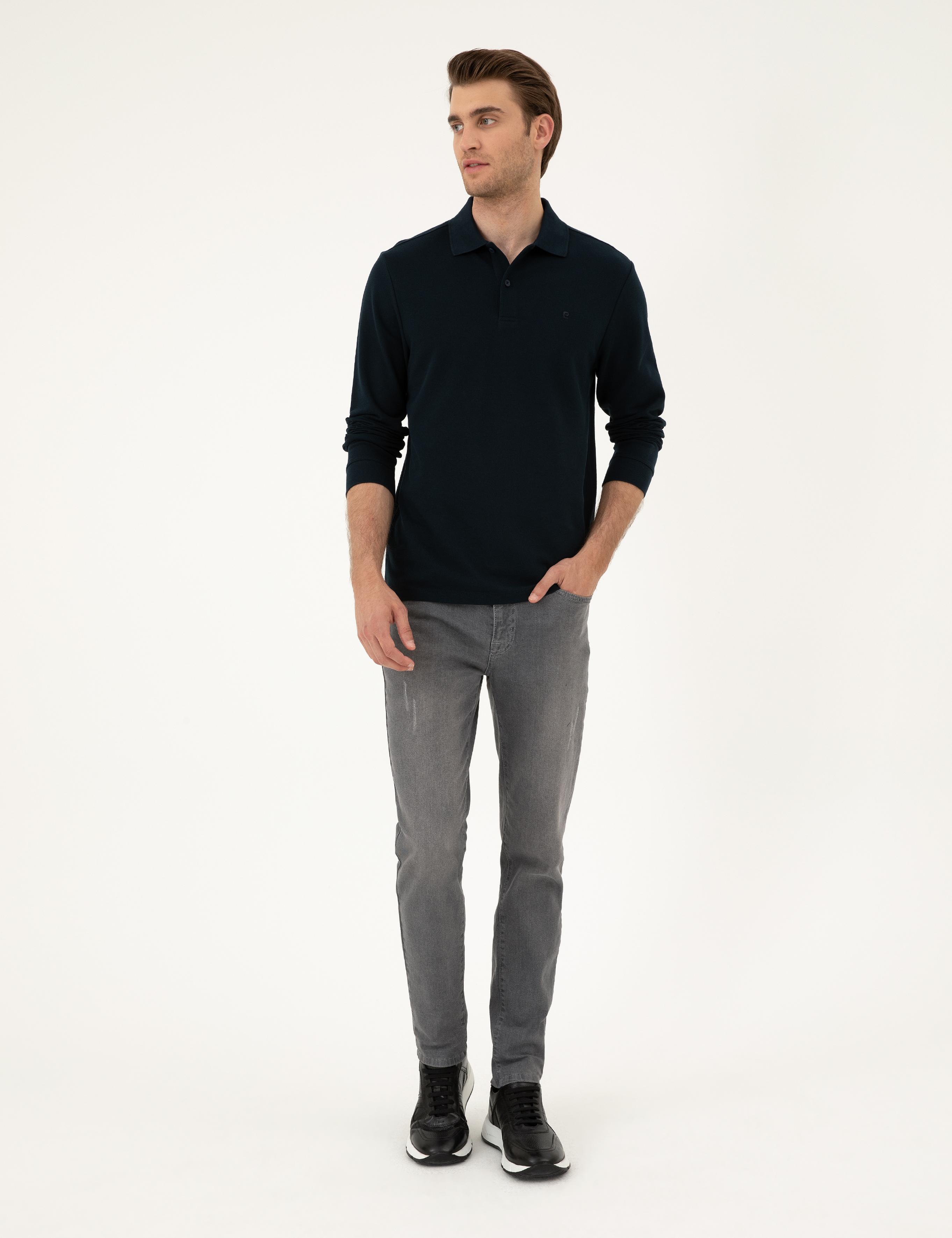 Lacivert Slim Fit Basic Sweatshirt