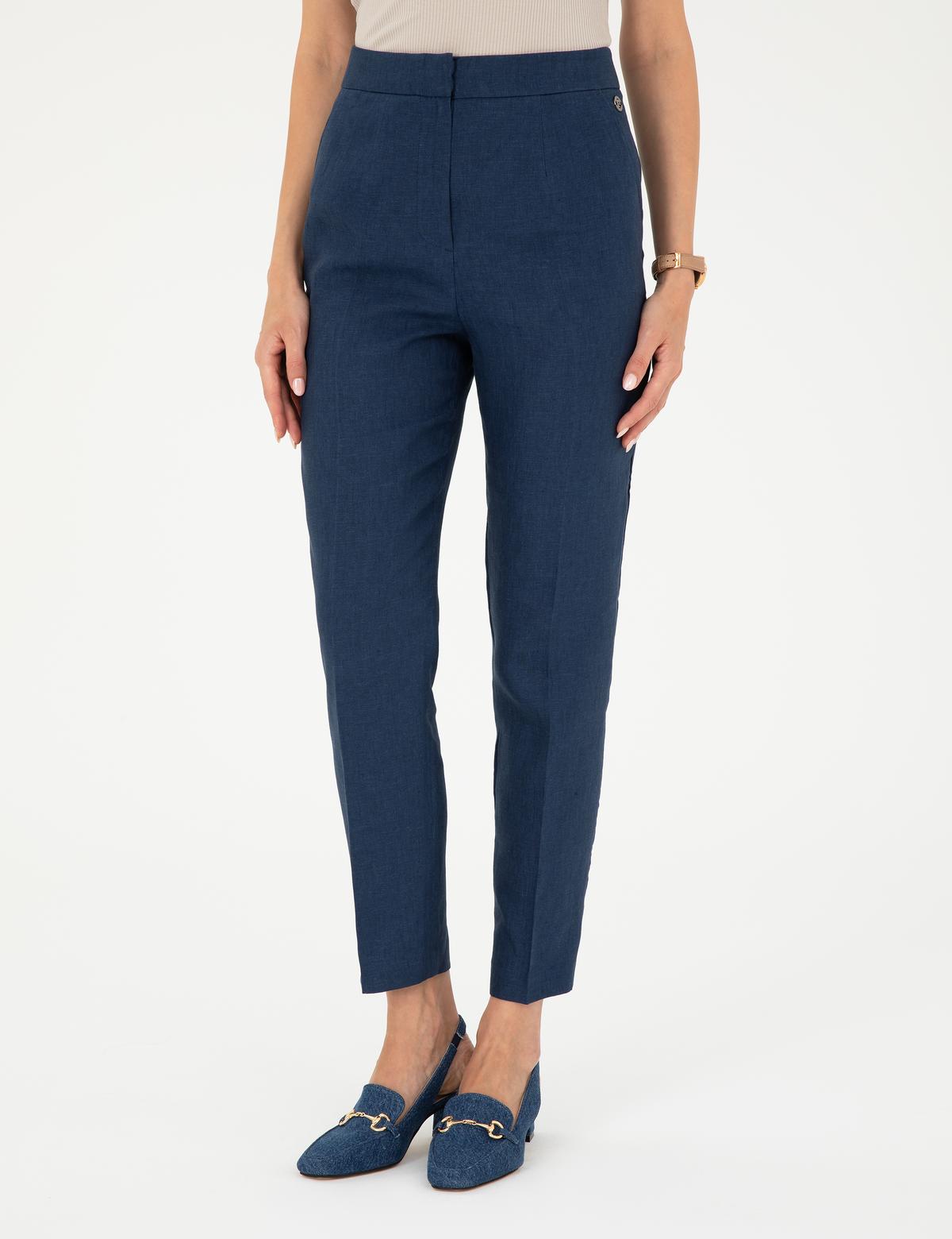 Lacivert Carrot Fit Keten Pantolon - 50282075023