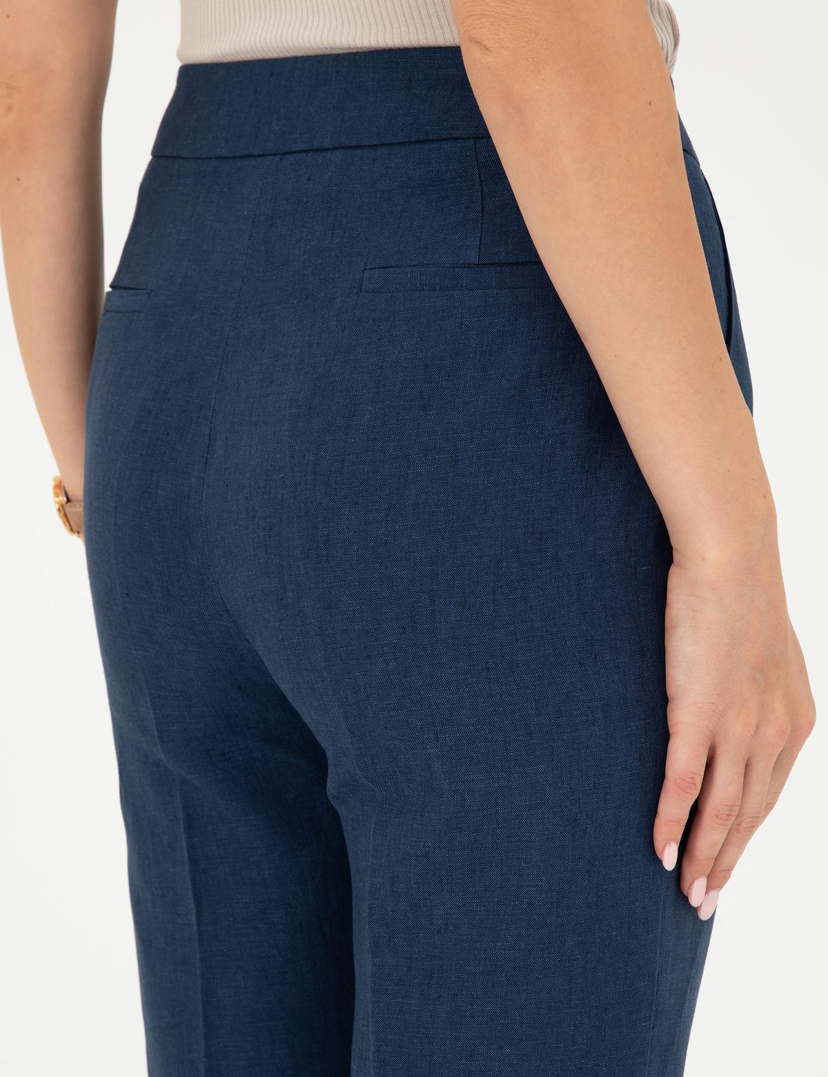 Lacivert Carrot Fit Keten Pantolon - 50282075023