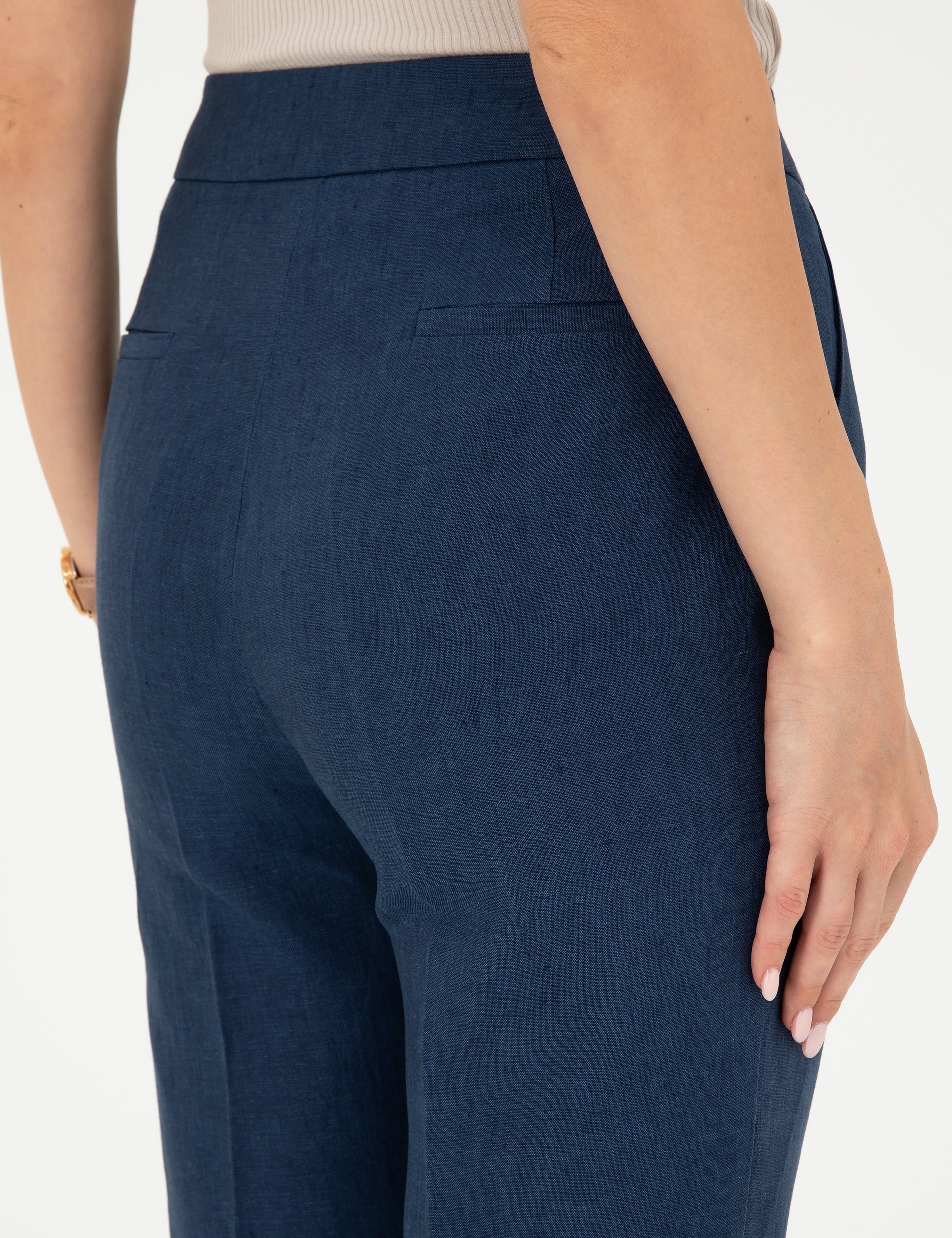 Lacivert Carrot Fit Keten Pantolon - Image 6