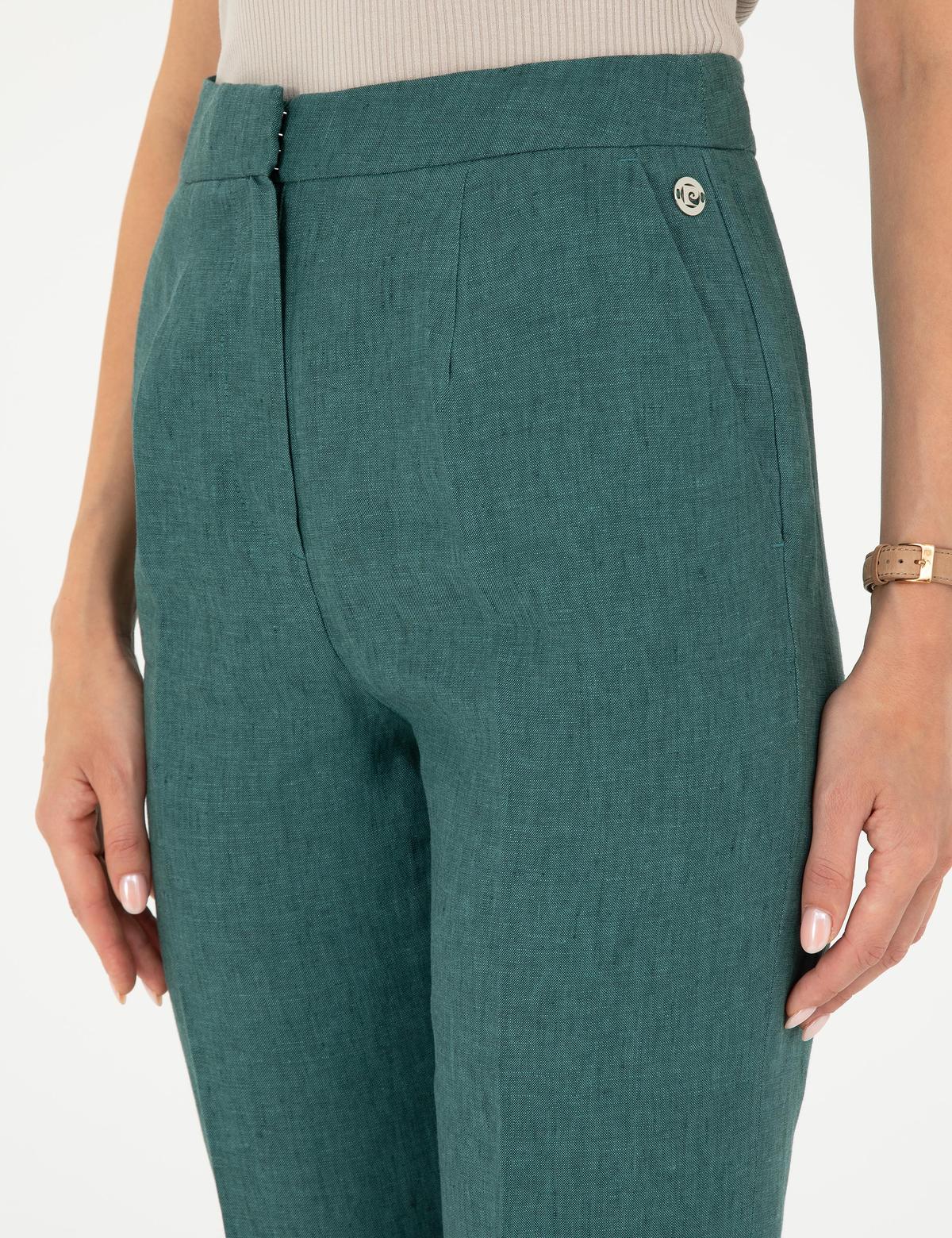 Yeşil Carrot Fit Keten Pantolon - 50282075032