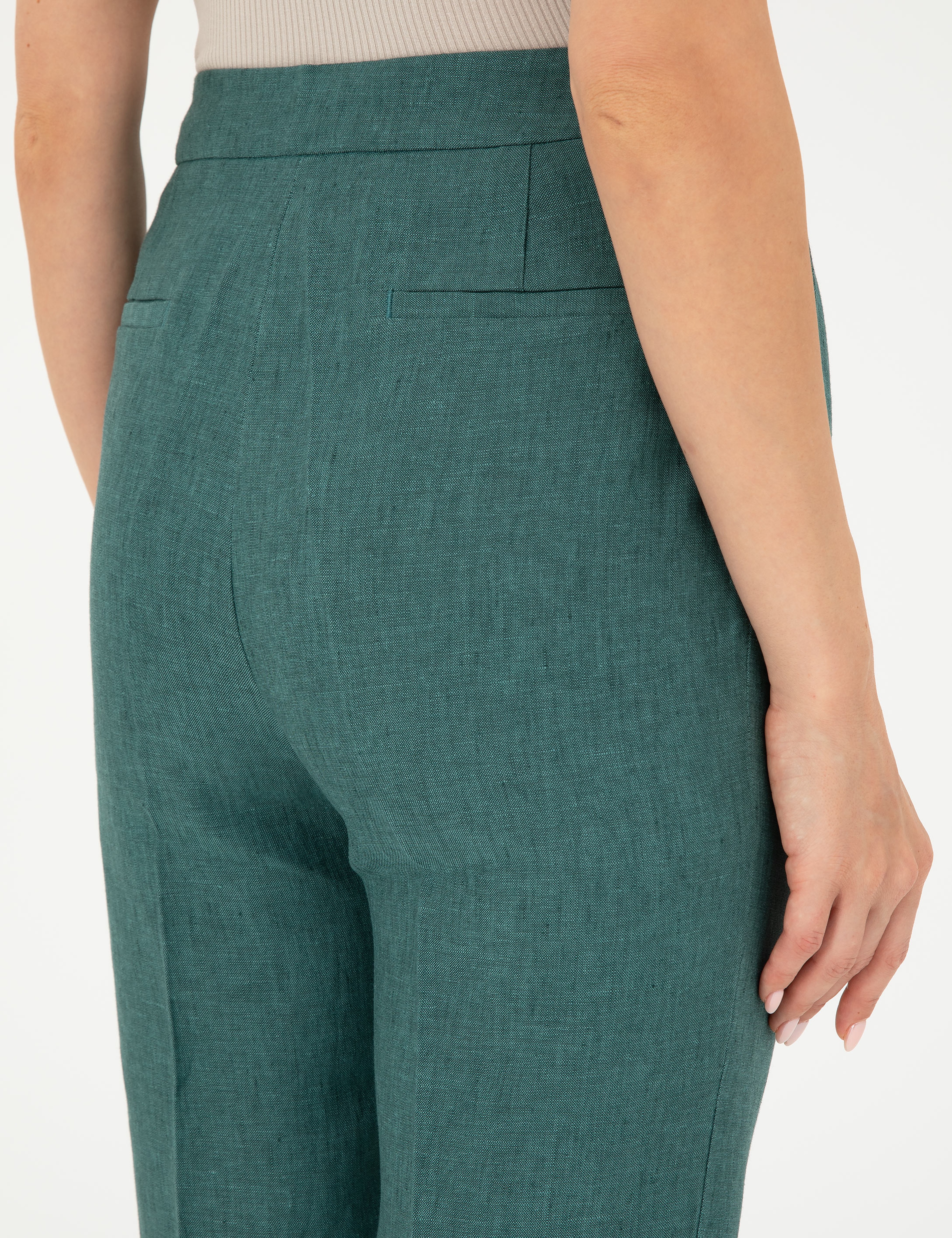 Yeşil Carrot Fit Keten Pantolon - Image 6