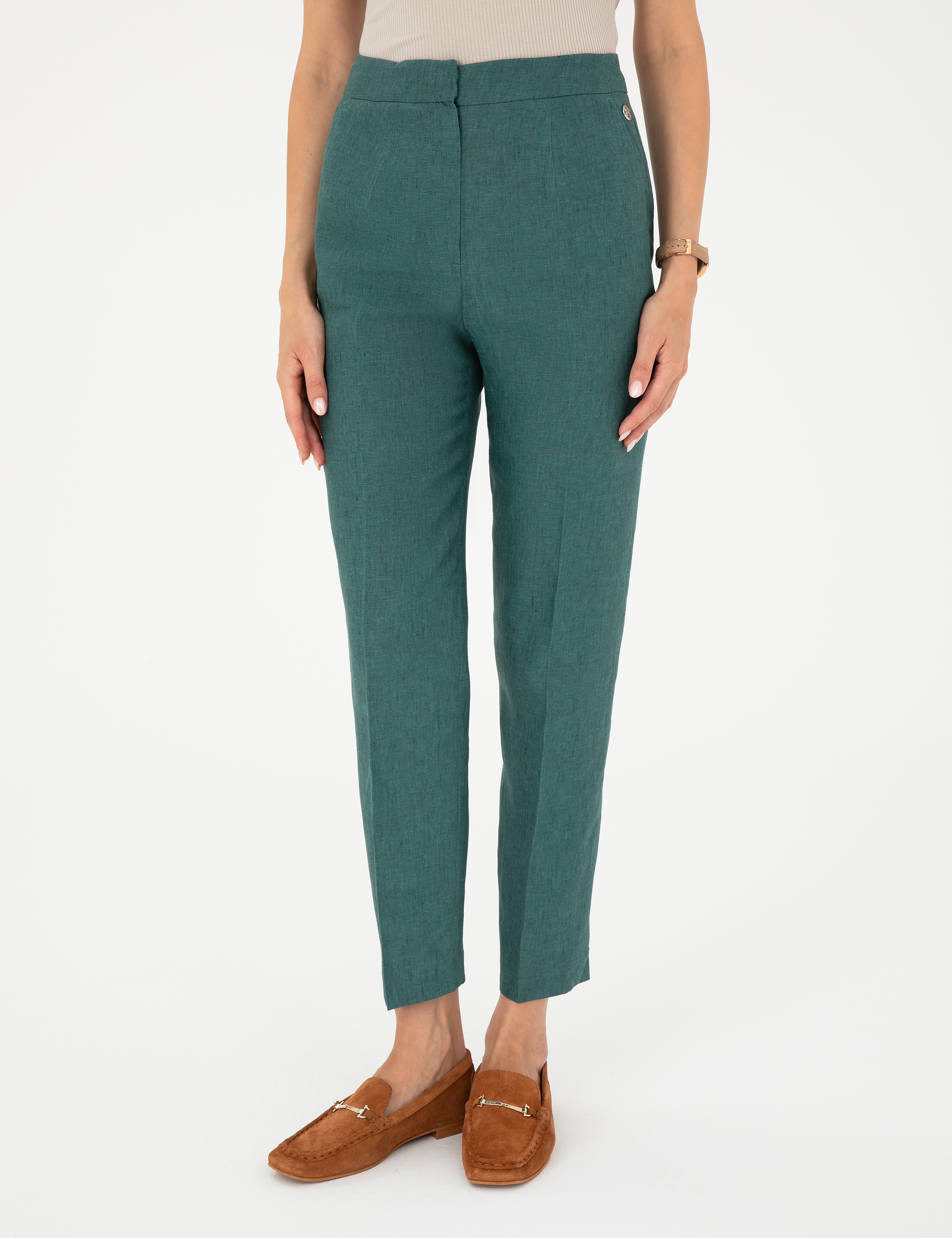 Yeşil Carrot Fit Keten Pantolon - Image 2