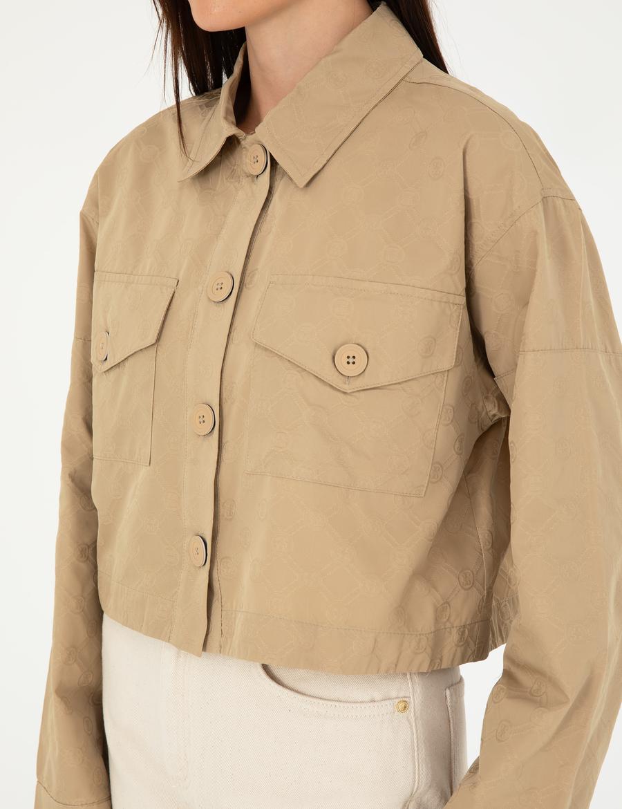 Bej Crop Top Uzun Kollu Gömlek