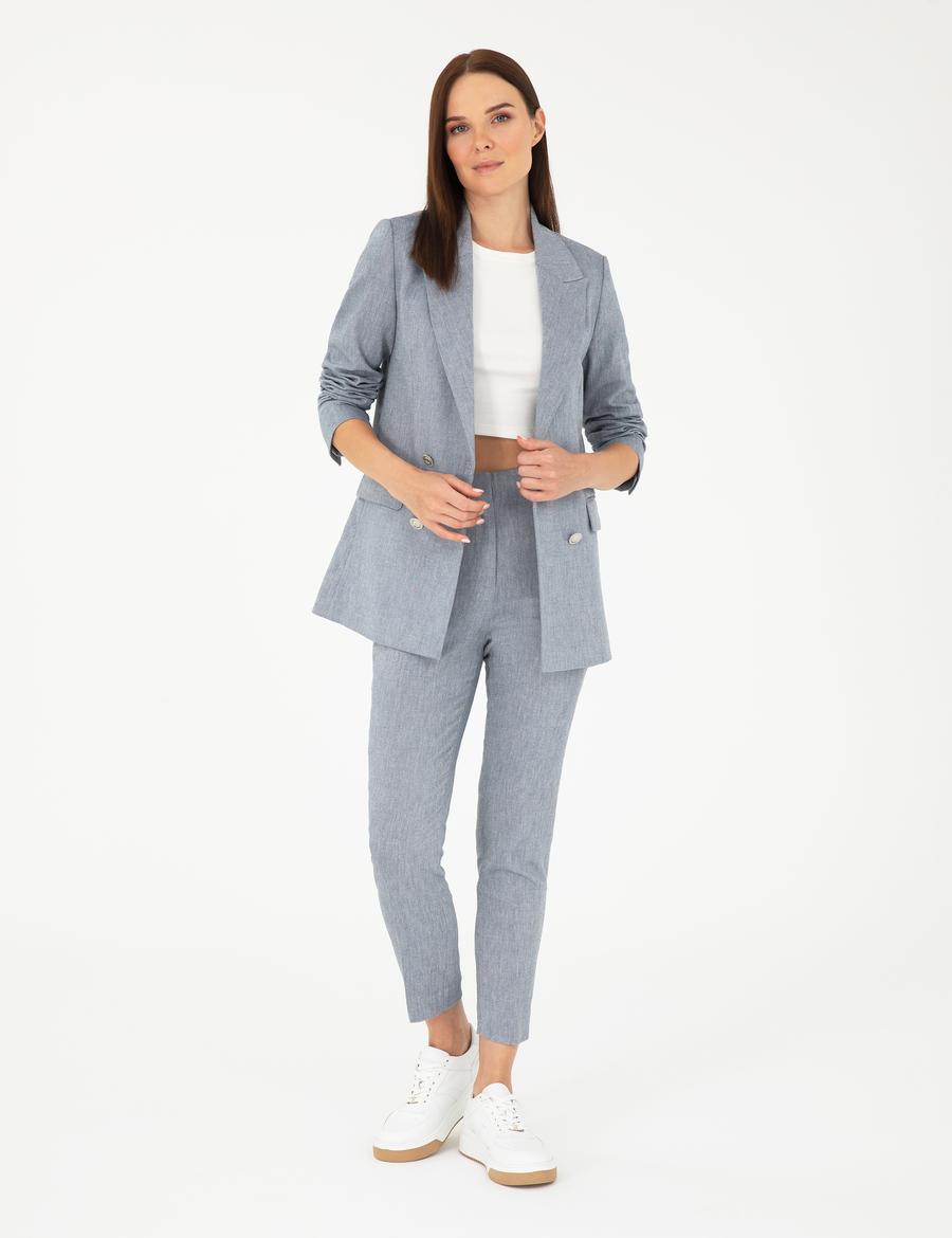 İndigo Keten Karışımlı Kumaş Pantolon