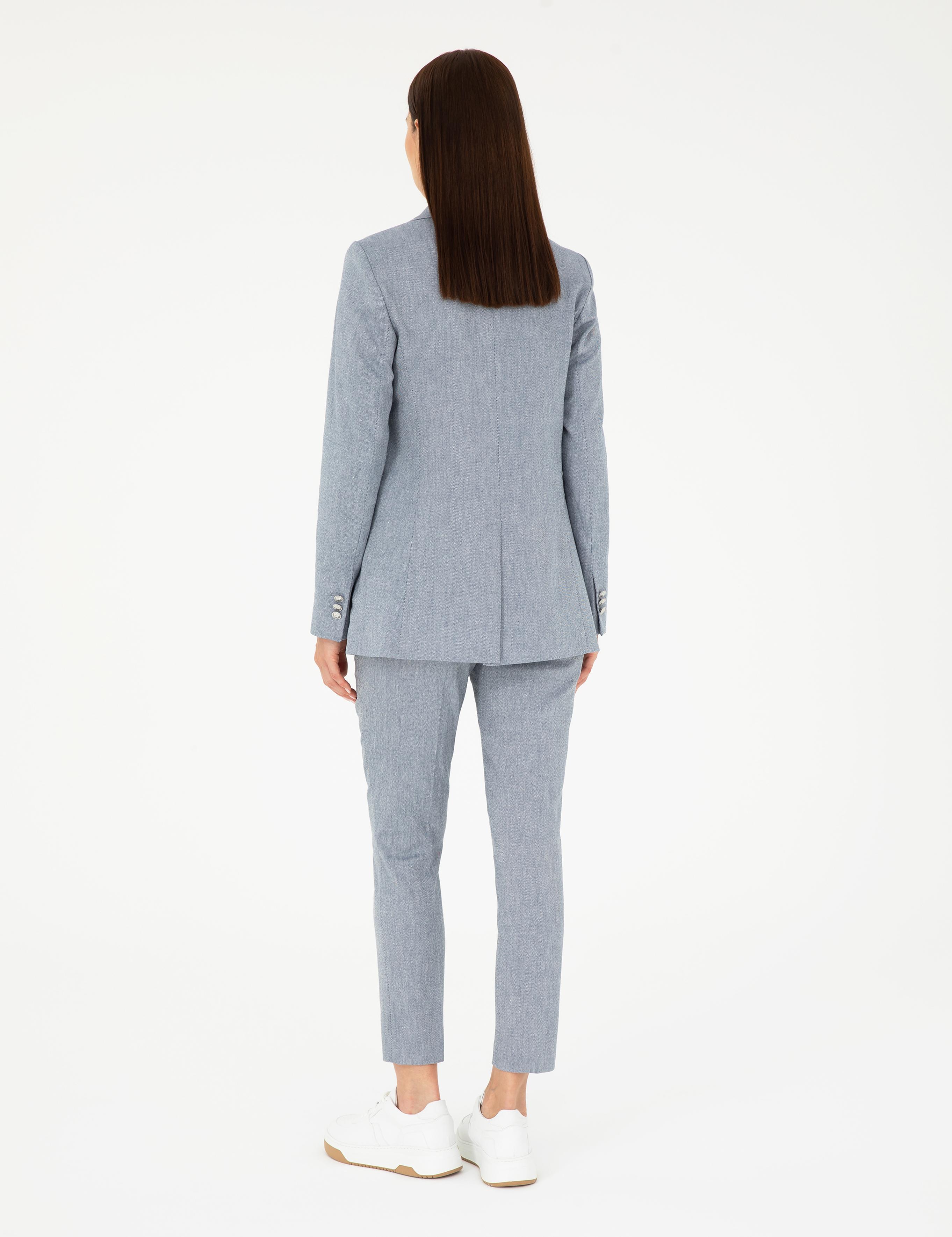 İndigo Keten Karışımlı Kumaş Pantolon