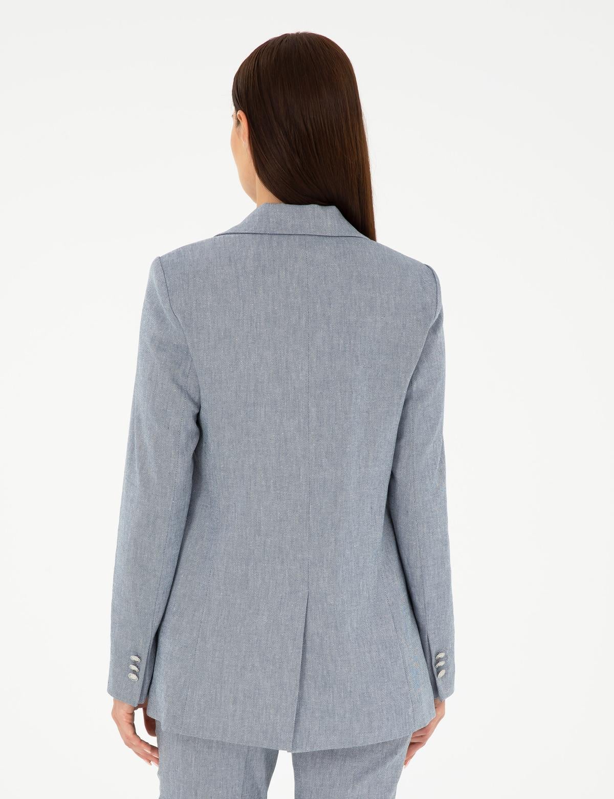İndigo Slim Fit Keten Karışımlı Ceket - 50282104033