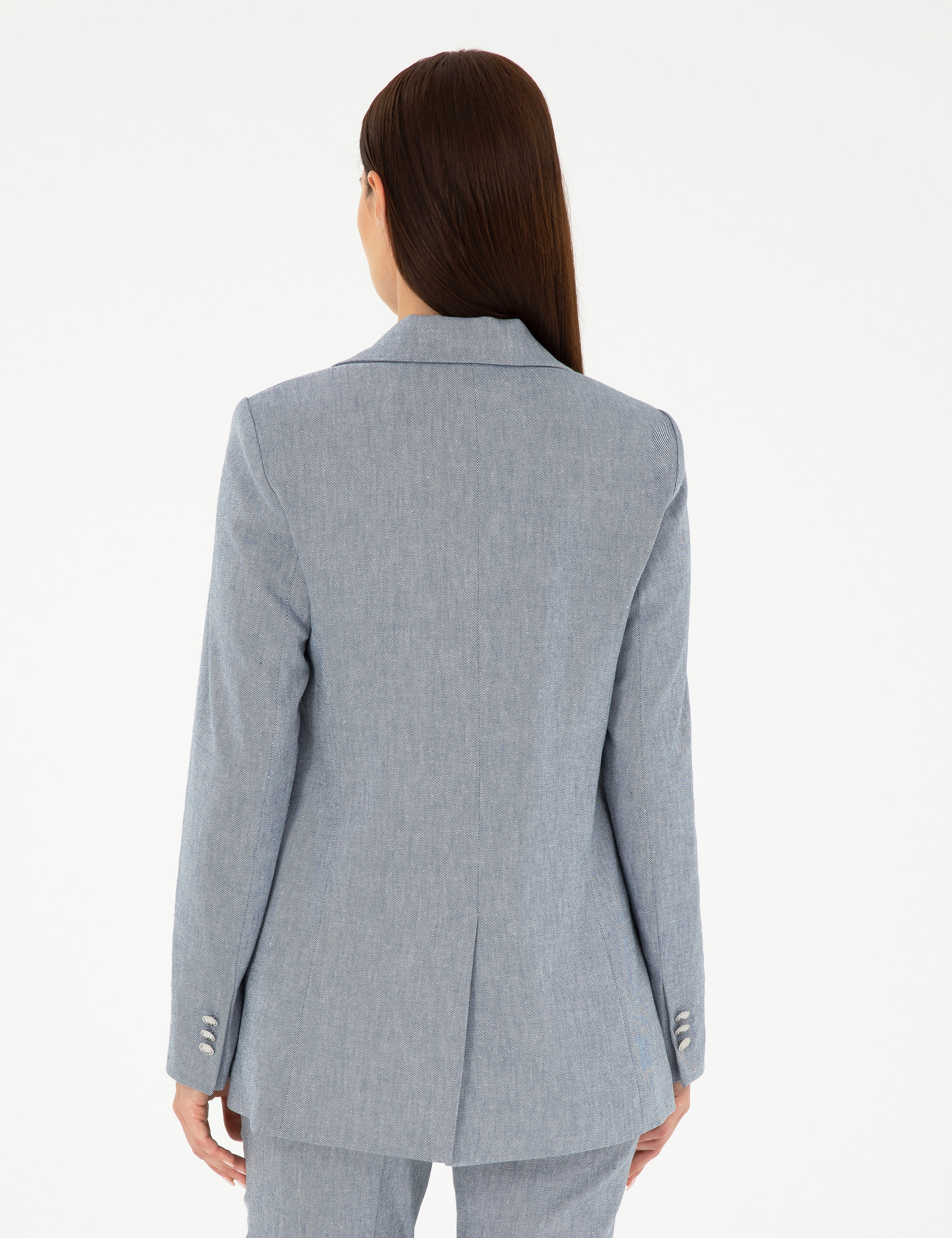 İndigo Slim Fit Keten Karışımlı Ceket - Image 5