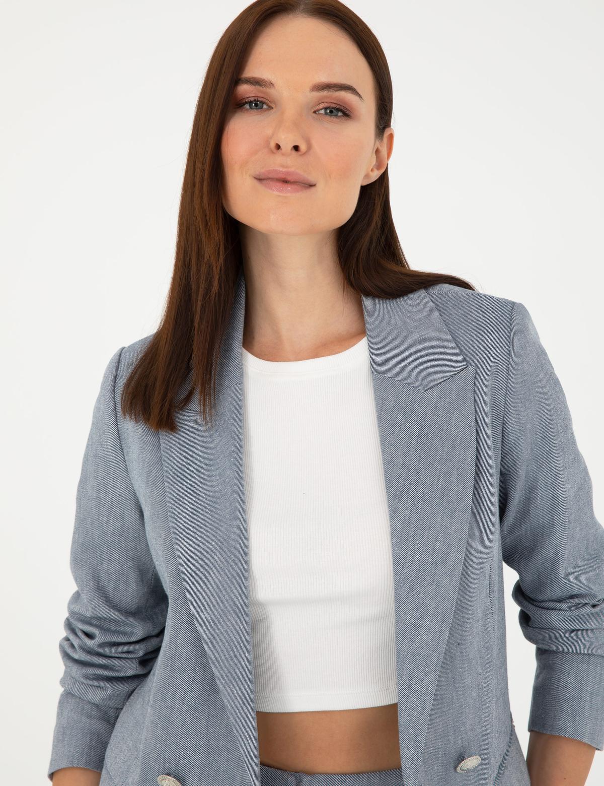 İndigo Slim Fit Keten Karışımlı Ceket - 50282104033