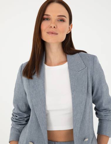 İndigo Slim Fit Keten Karışımlı Ceket