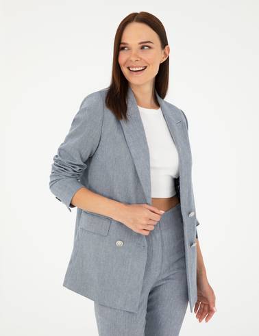 İndigo Slim Fit Keten Karışımlı Ceket