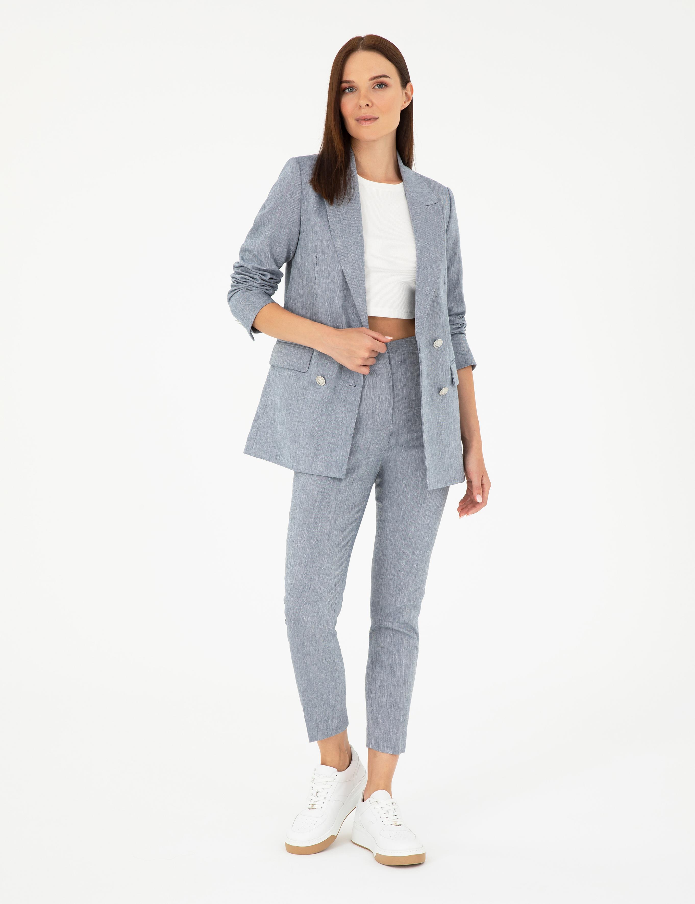 İndigo Slim Fit Keten Karışımlı Ceket