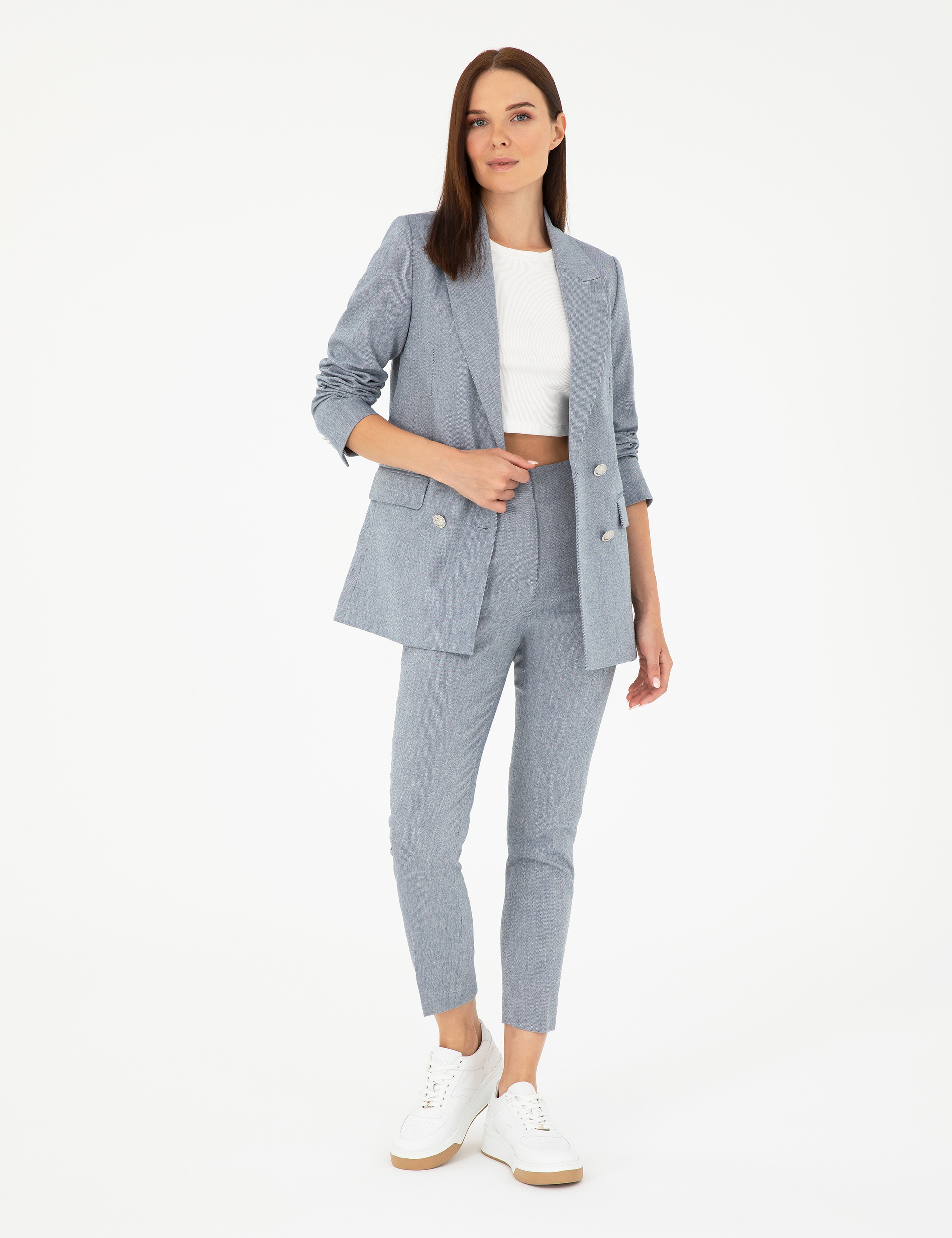 İndigo Slim Fit Keten Karışımlı Ceket