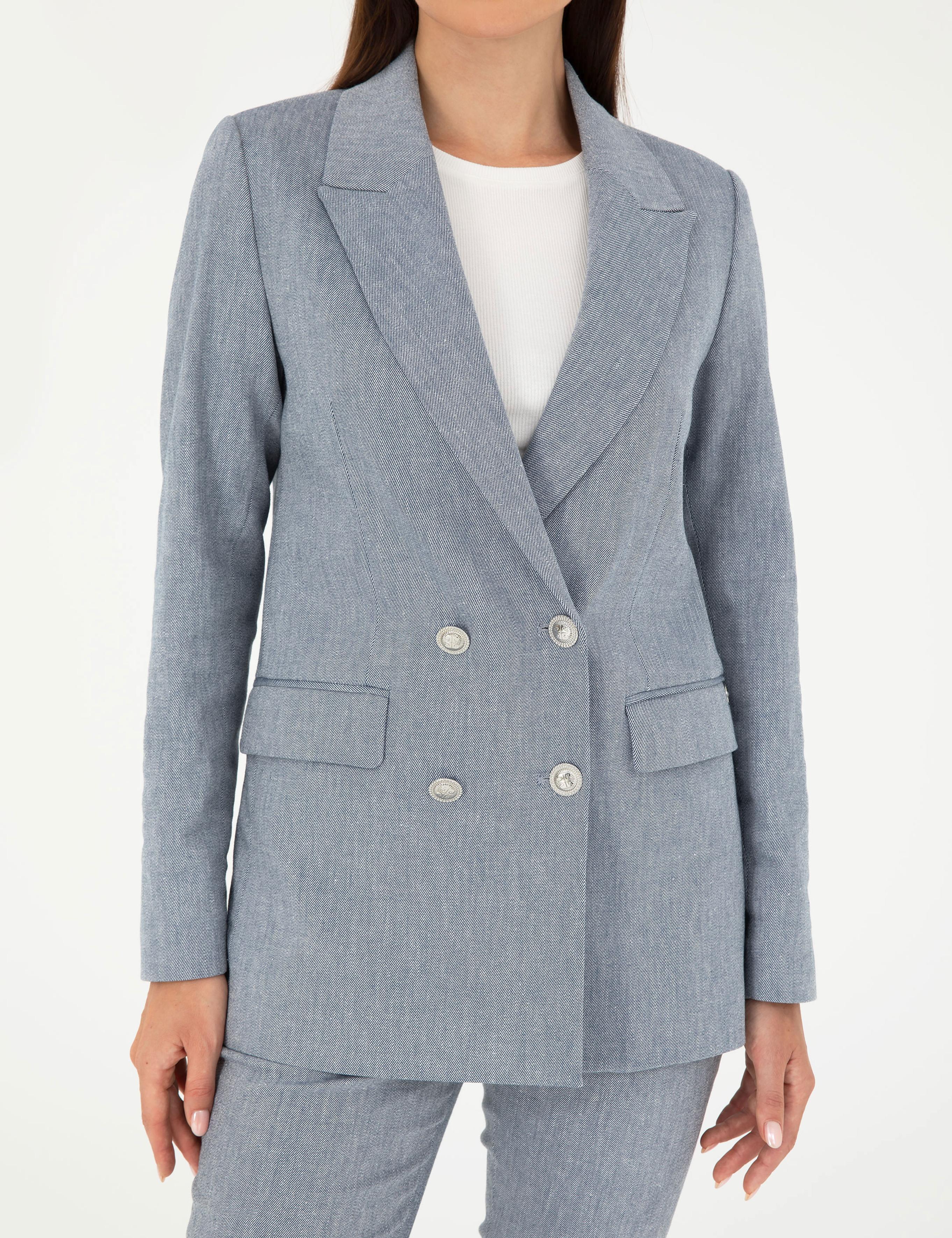 İndigo Slim Fit Keten Karışımlı Ceket