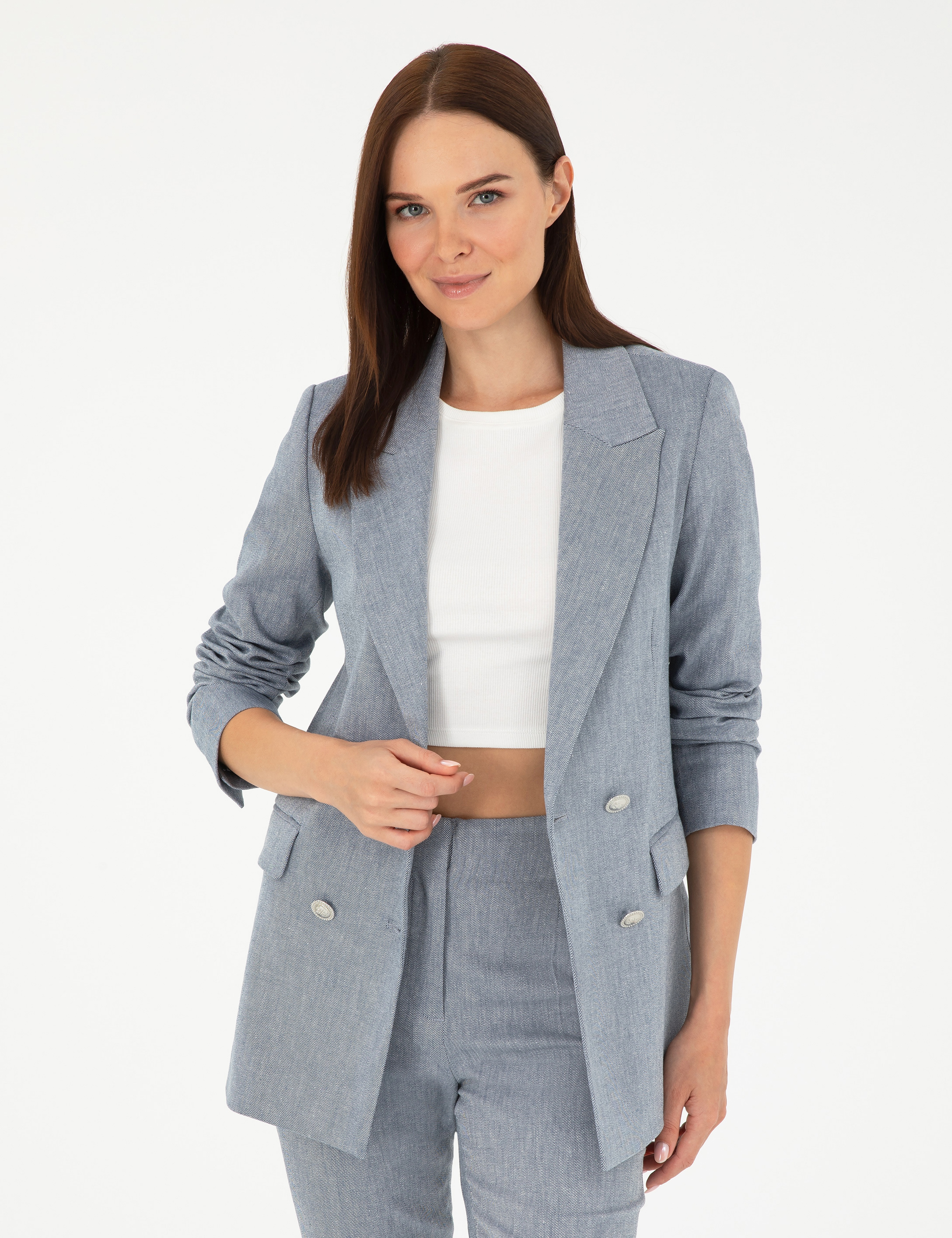 İndigo Slim Fit Keten Karışımlı Ceket - Image 1