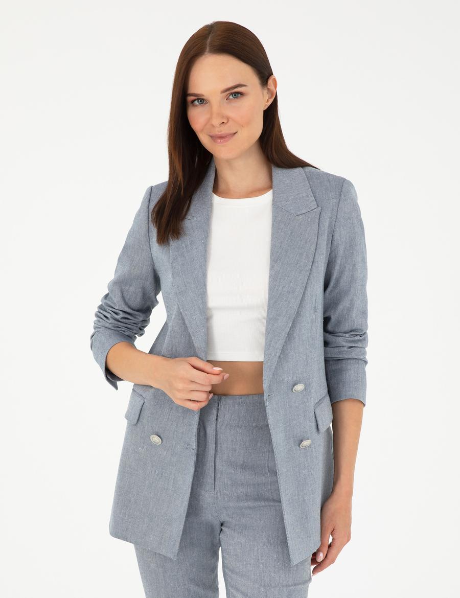 İndigo Slim Fit Keten Karışımlı Ceket