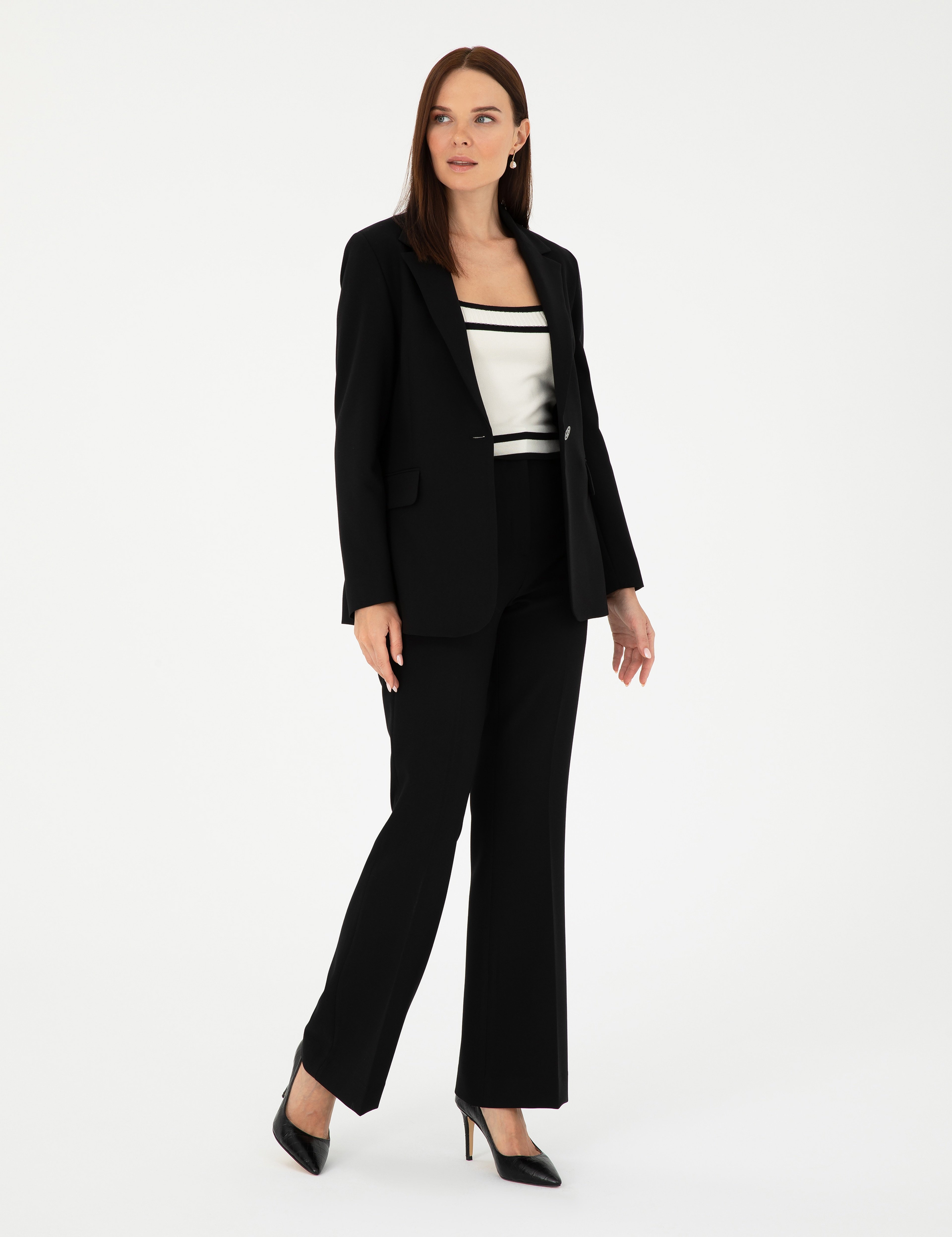 Siyah Flare Fit Kumaş Pantolon - Image 1