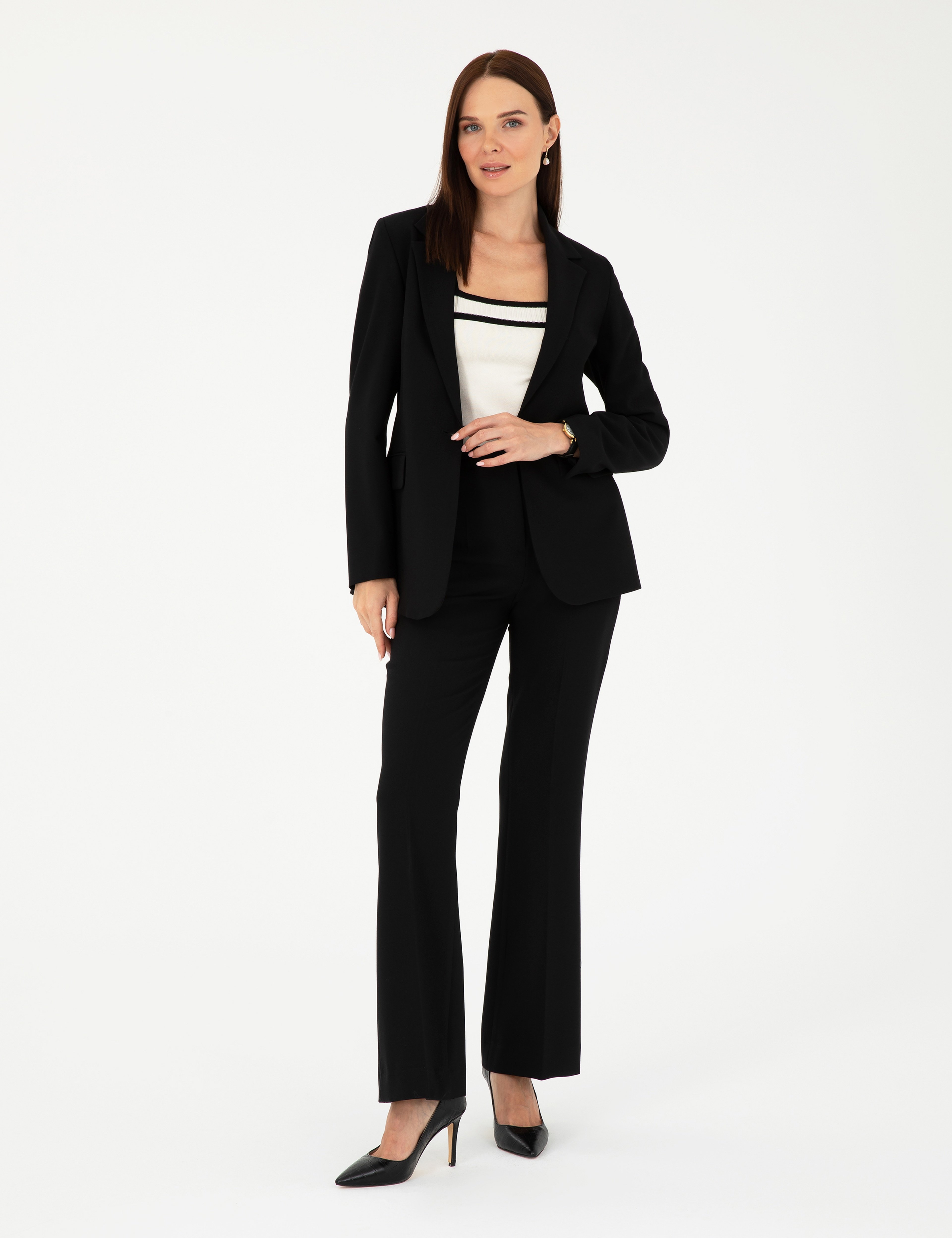 Siyah Flare Fit Kumaş Pantolon