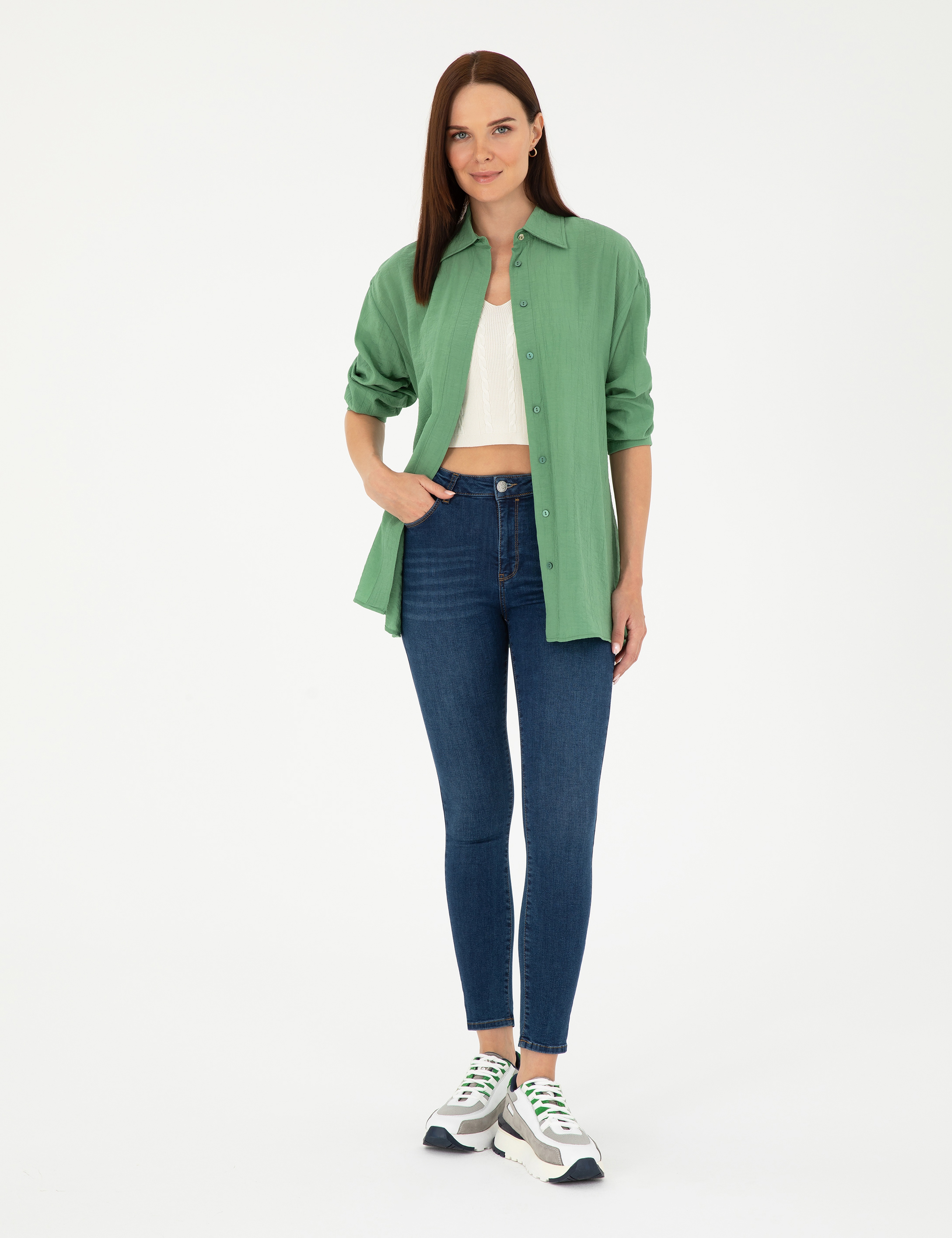 Yeşil Oversize Uzun Kollu Gömlek - Image 4