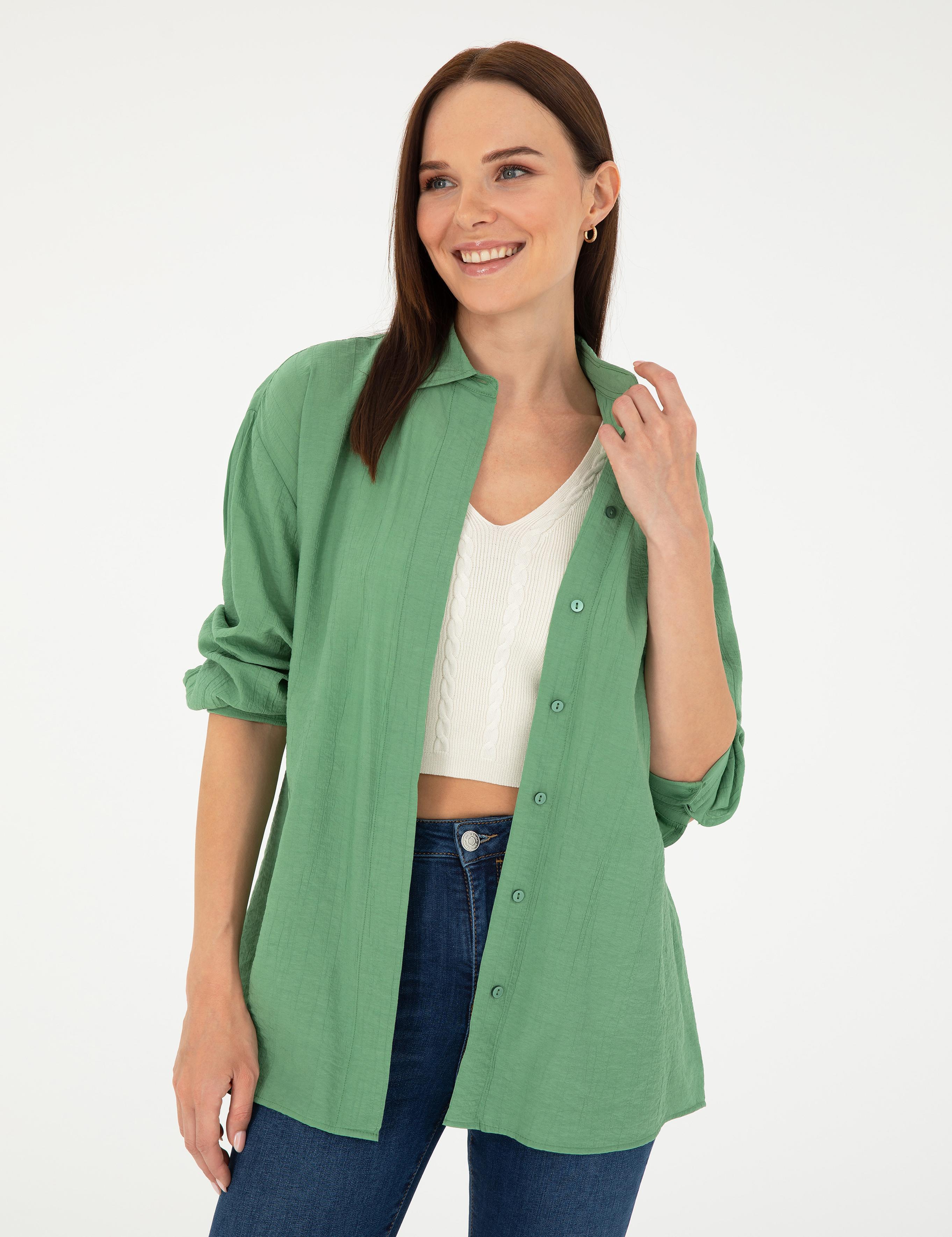 Yeşil Oversize Uzun Kollu Gömlek