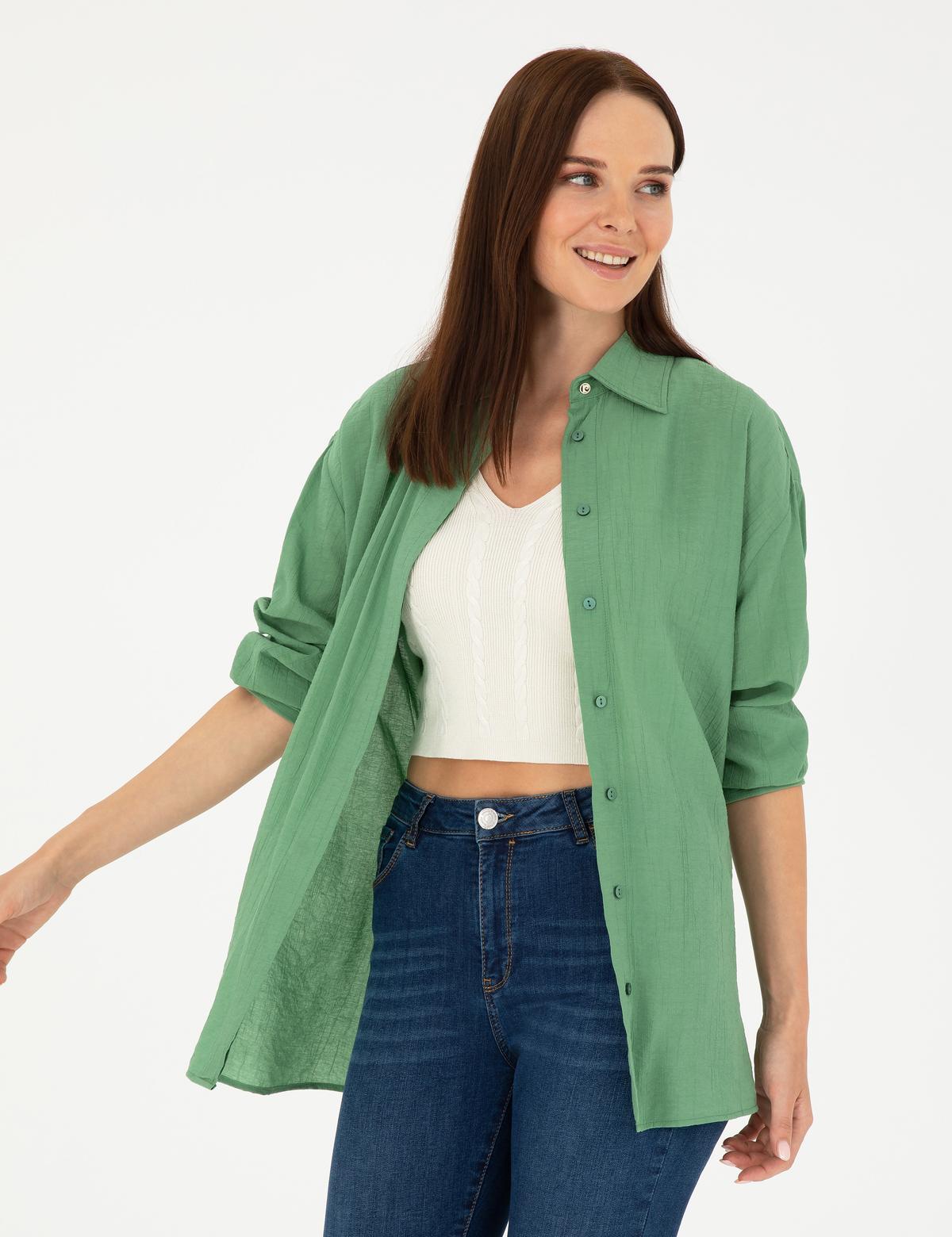 Yeşil Oversize Uzun Kollu Gömlek