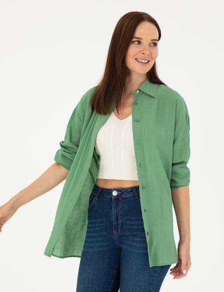 Yeşil Oversize Uzun Kollu Gömlek - 50284899014
