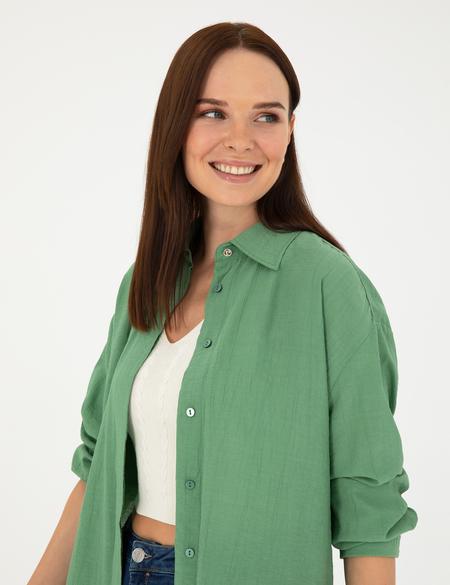 Yeşil Oversize Uzun Kollu Gömlek - 50284899014