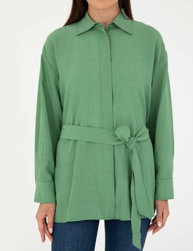 Yeşil Oversize Uzun Kollu Gömlek