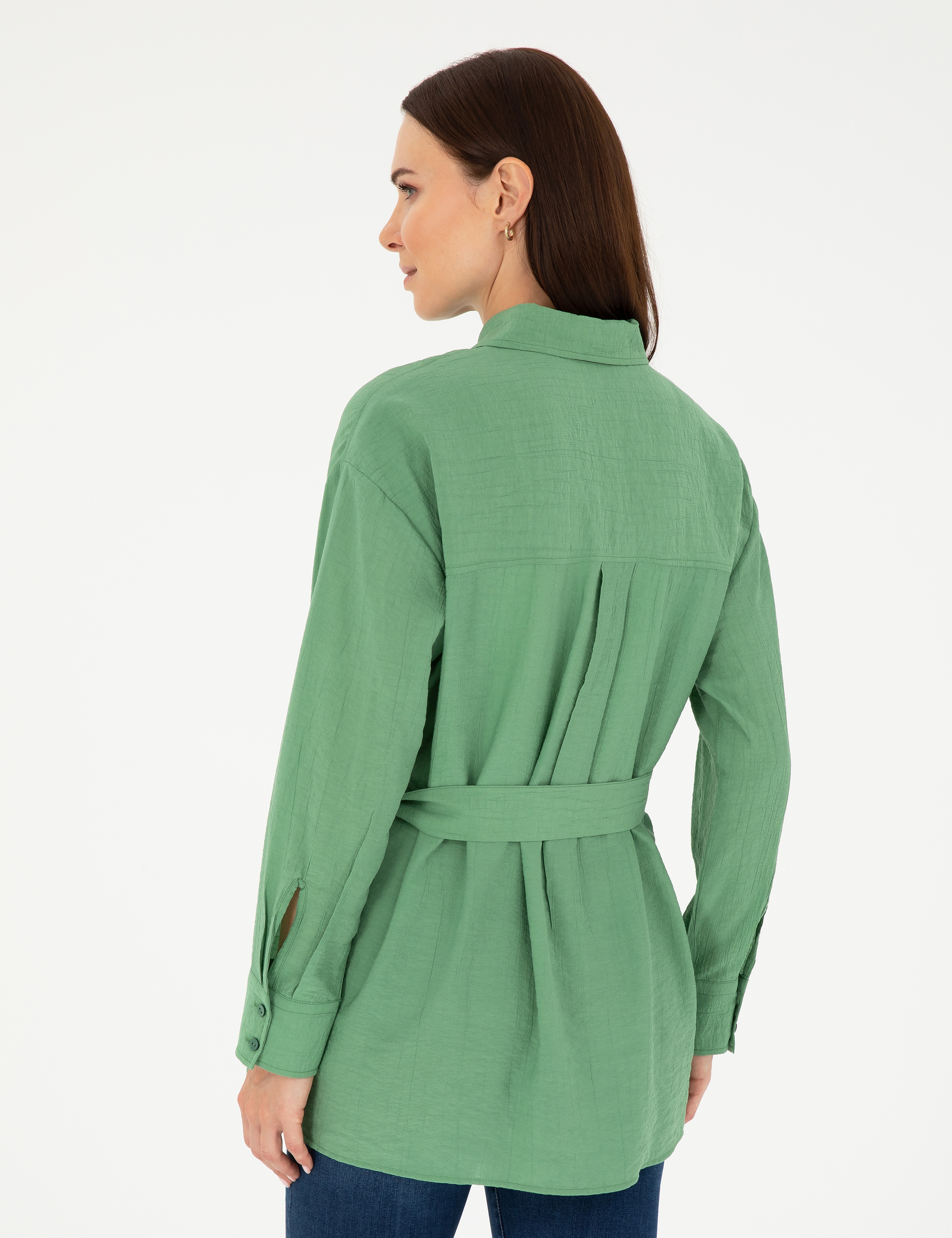Yeşil Oversize Uzun Kollu Gömlek