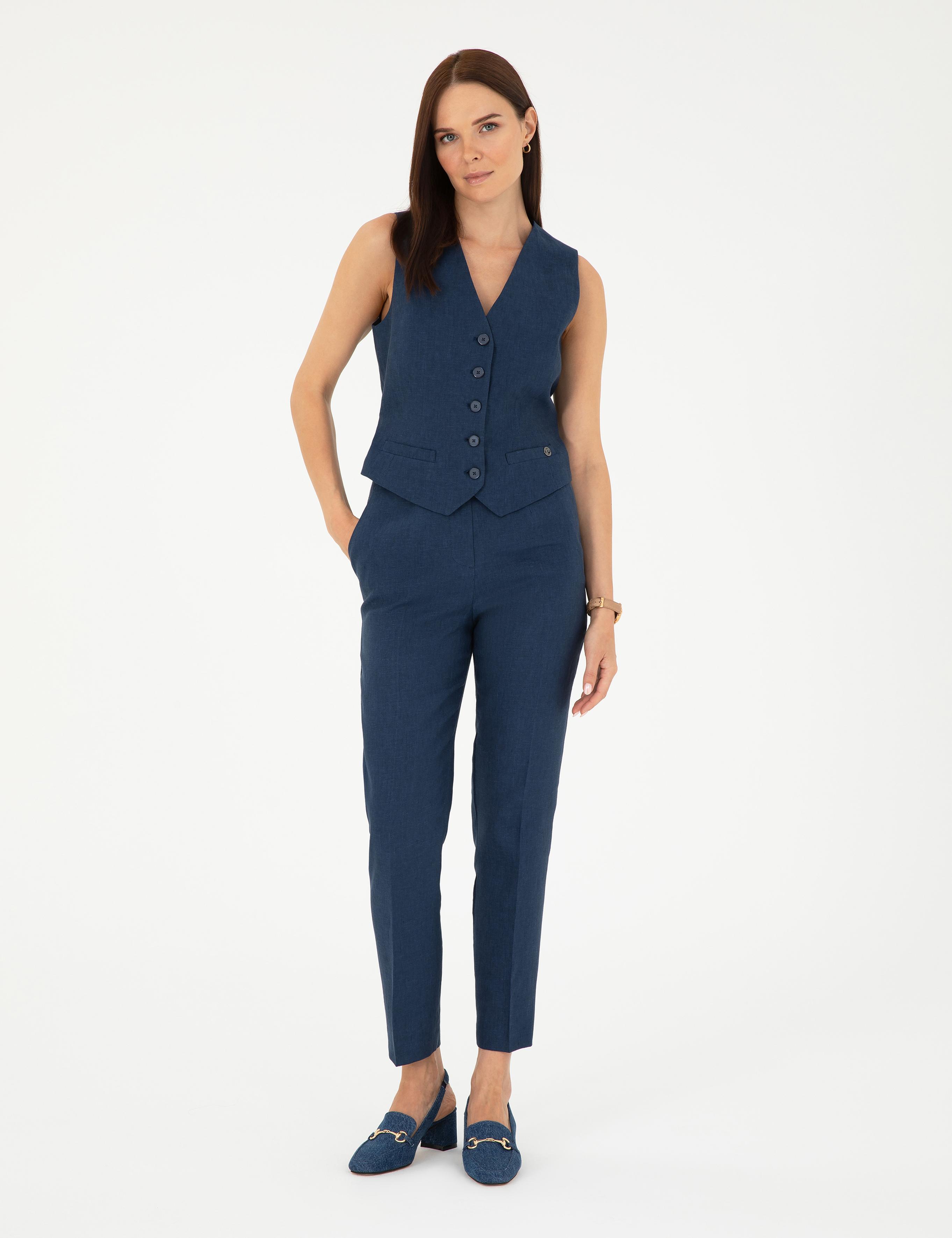 Lacivert Carrot Fit Keten Pantolon