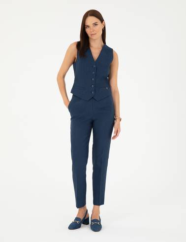 Lacivert Carrot Fit Keten Pantolon