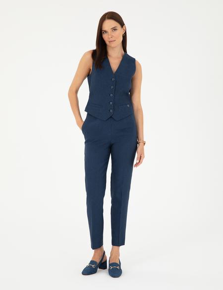 Lacivert Carrot Fit Keten Pantolon - 50282075023