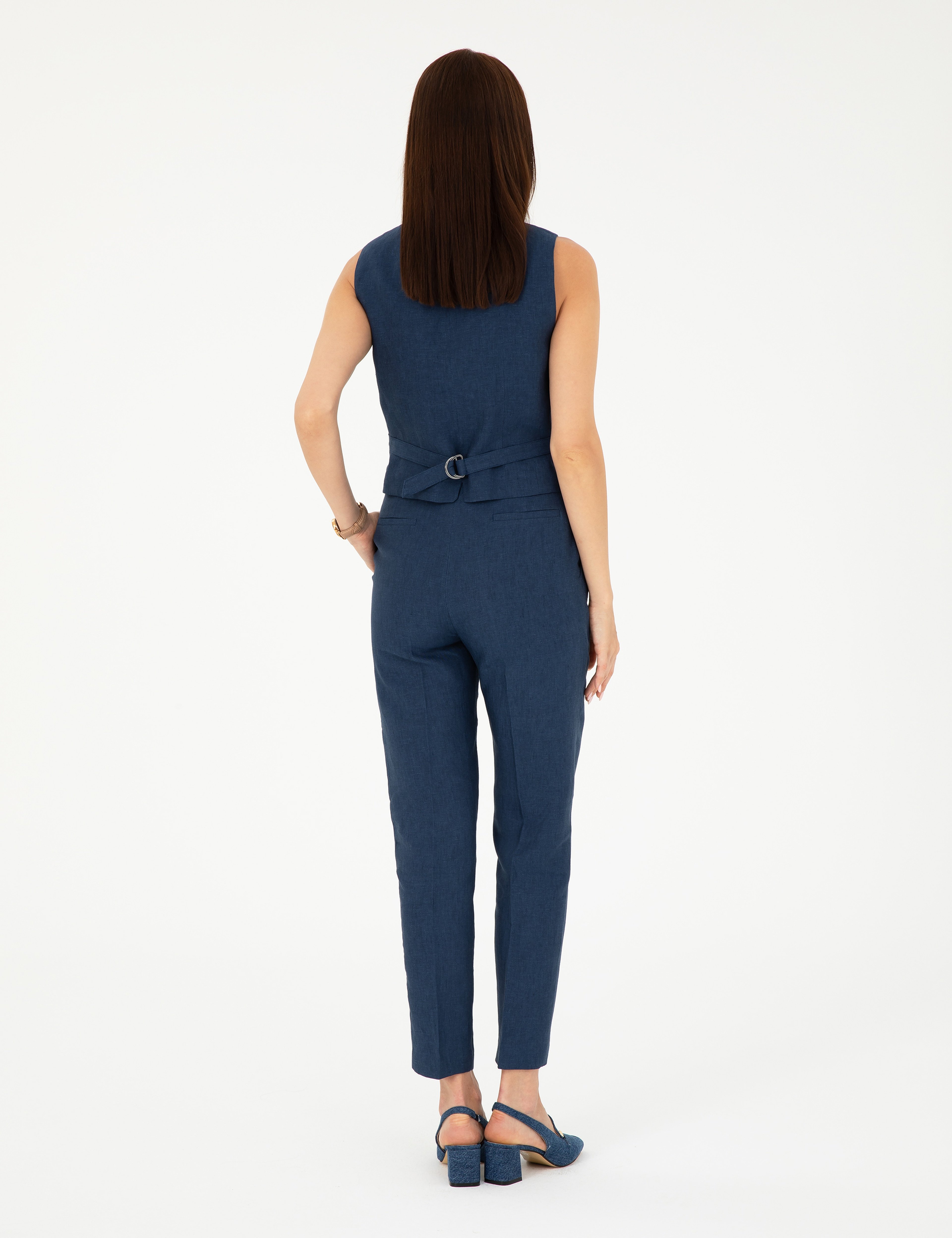 Lacivert Carrot Fit Keten Pantolon