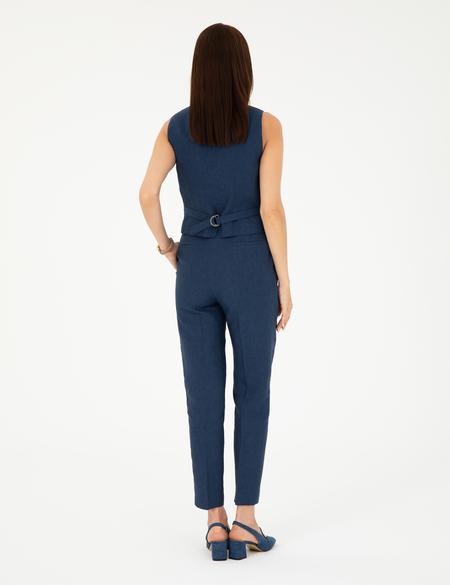 Lacivert Carrot Fit Keten Pantolon - 50282075023